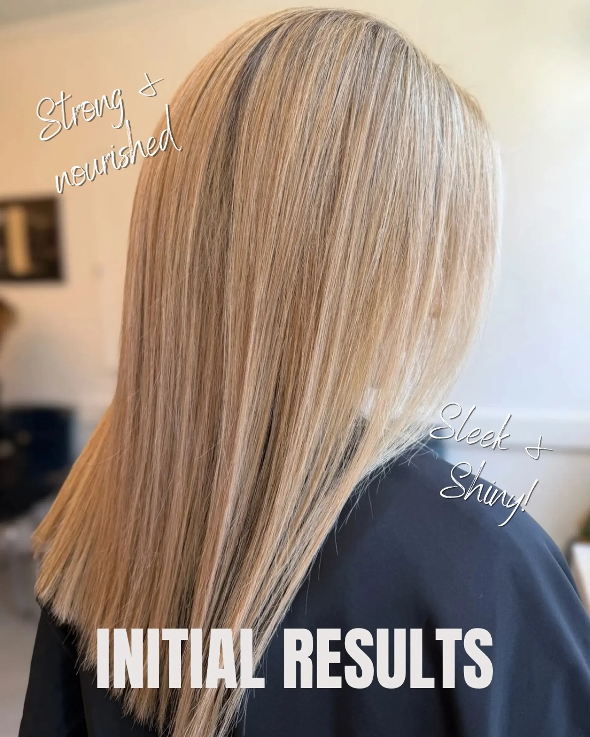 Long, sleek, straight light blonde hair with a smooth and shiny finish. 1