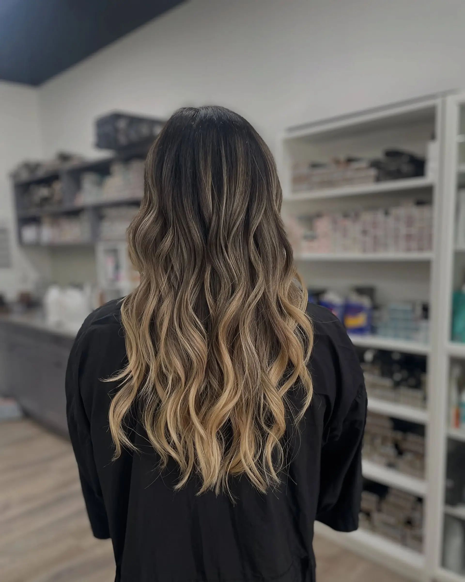 Long, flowing waves with a stunning balayage color melt. 1