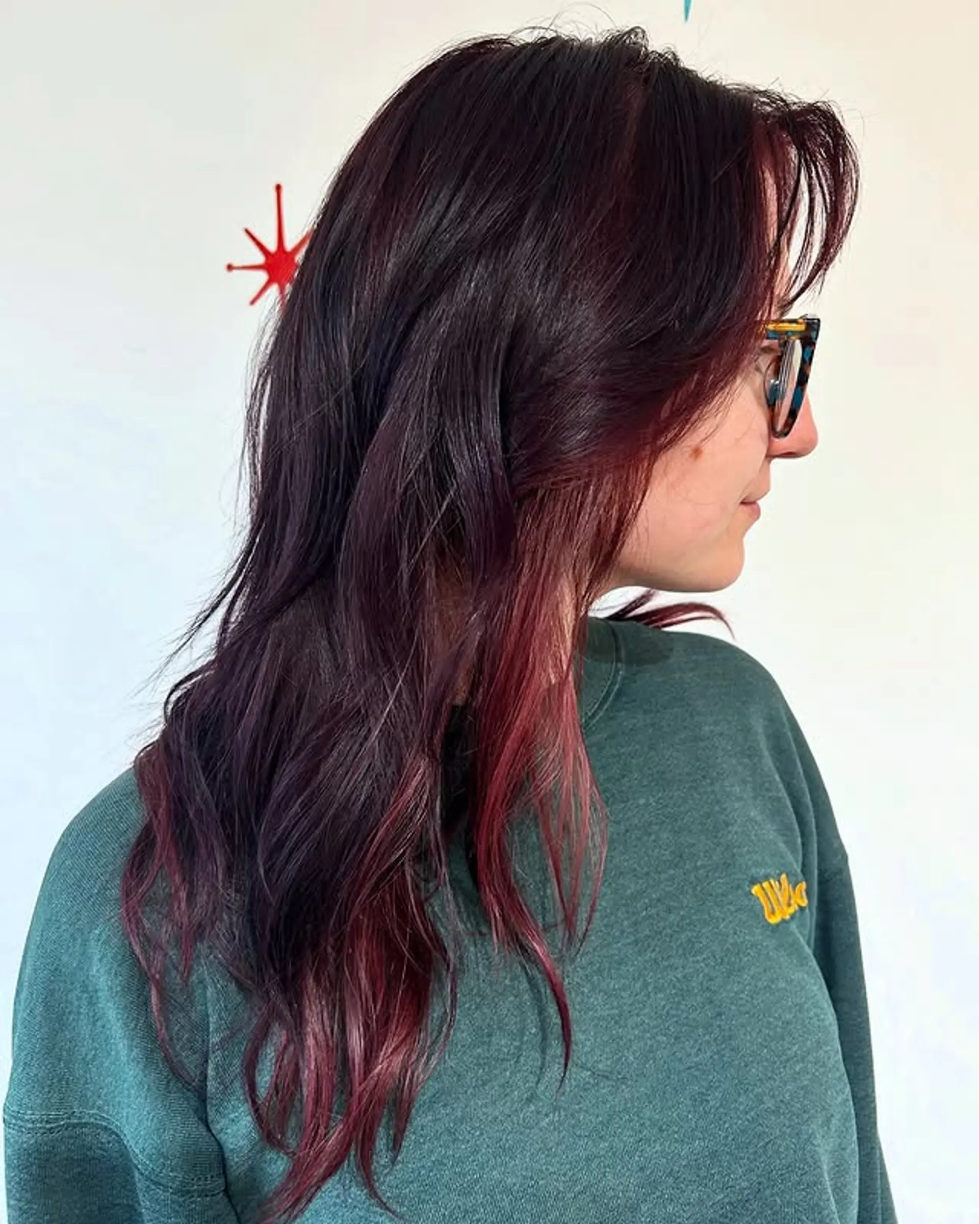 Long, layered haircut with face-framing layers. 1