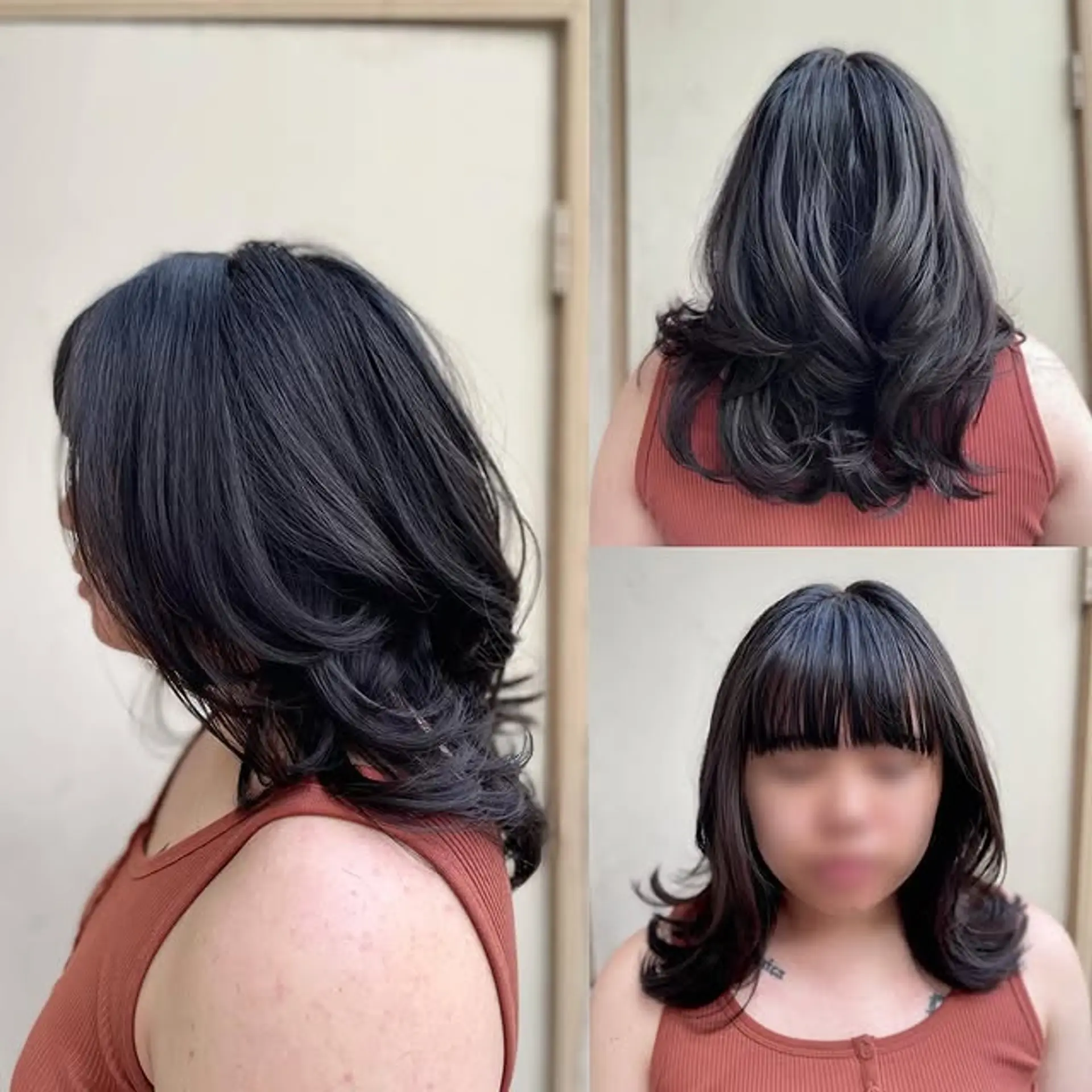 A shag haircut with lots of face-framing layers and wispy curtain bangs. 1