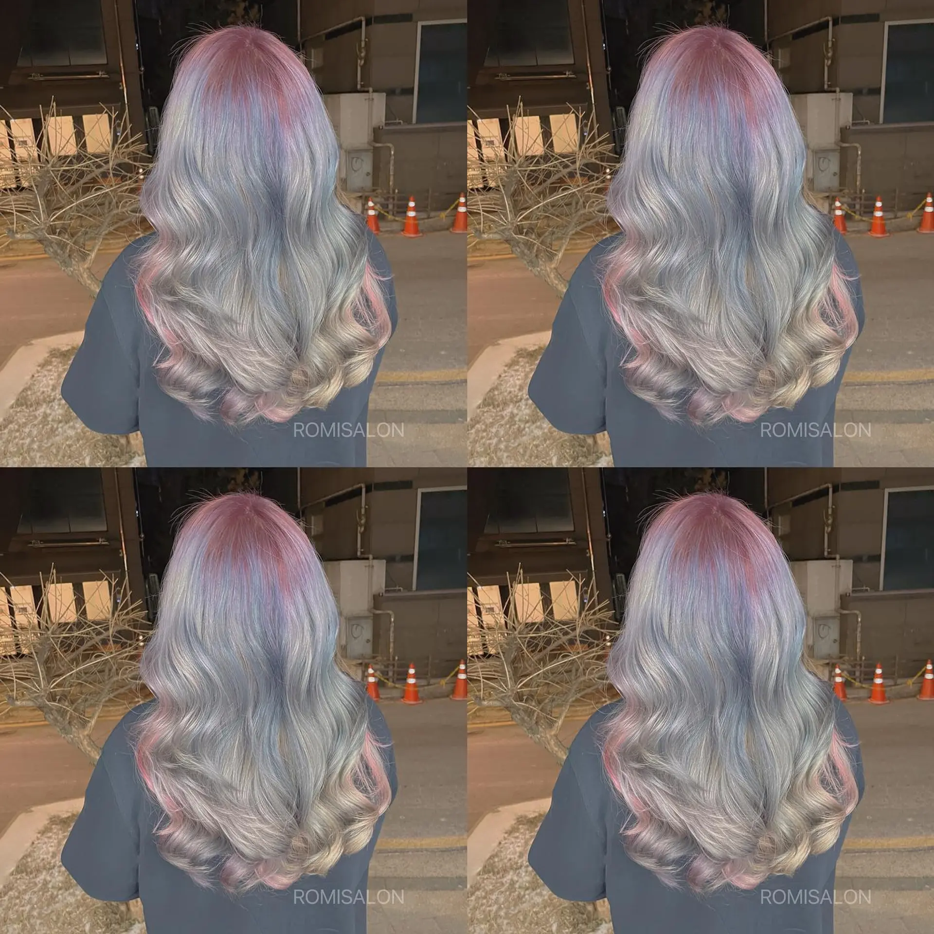 Long, flowing waves styled with a pastel galaxy color melt. 1