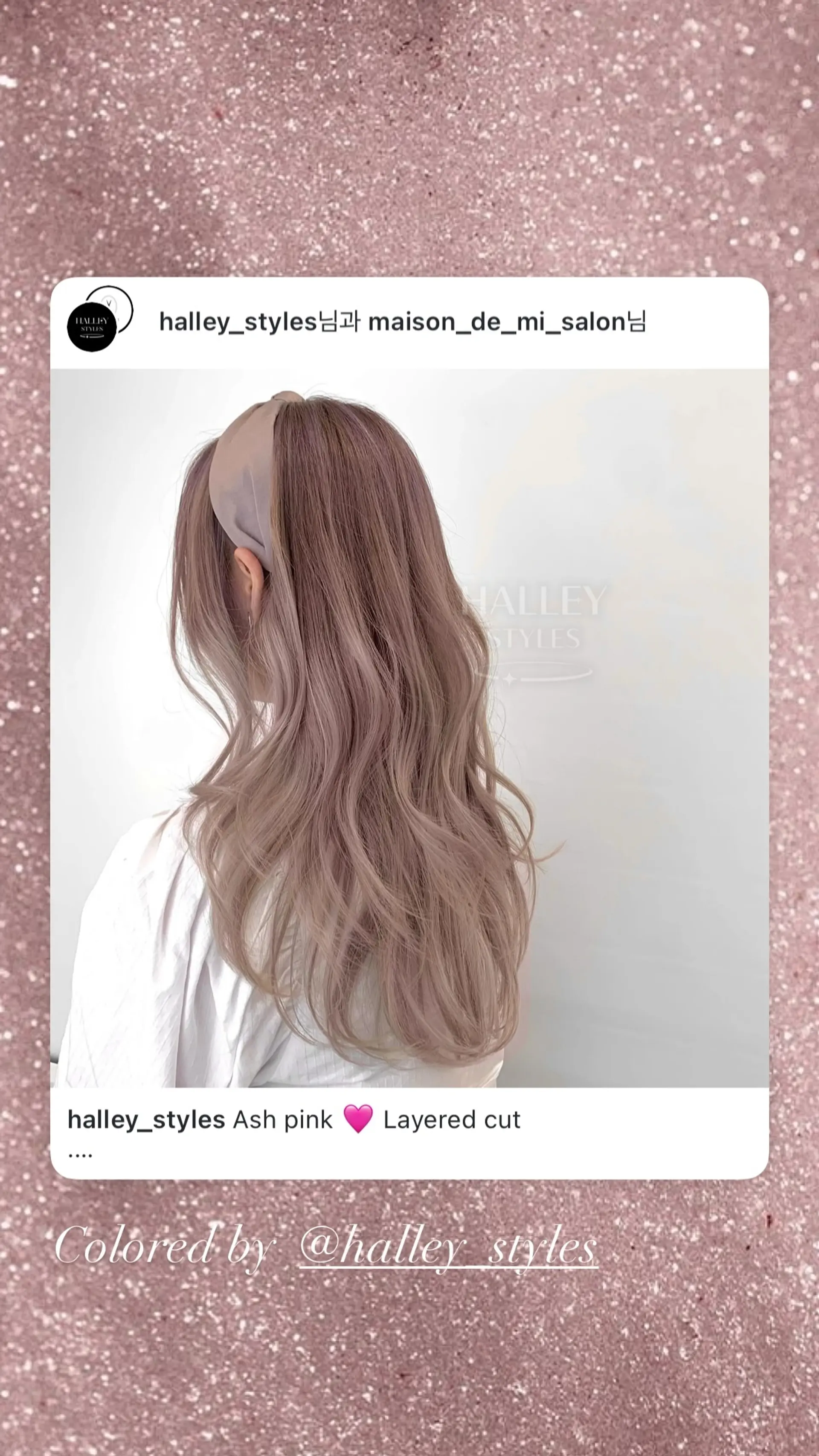 Long, layered waves in a stylish ash pink color. 1