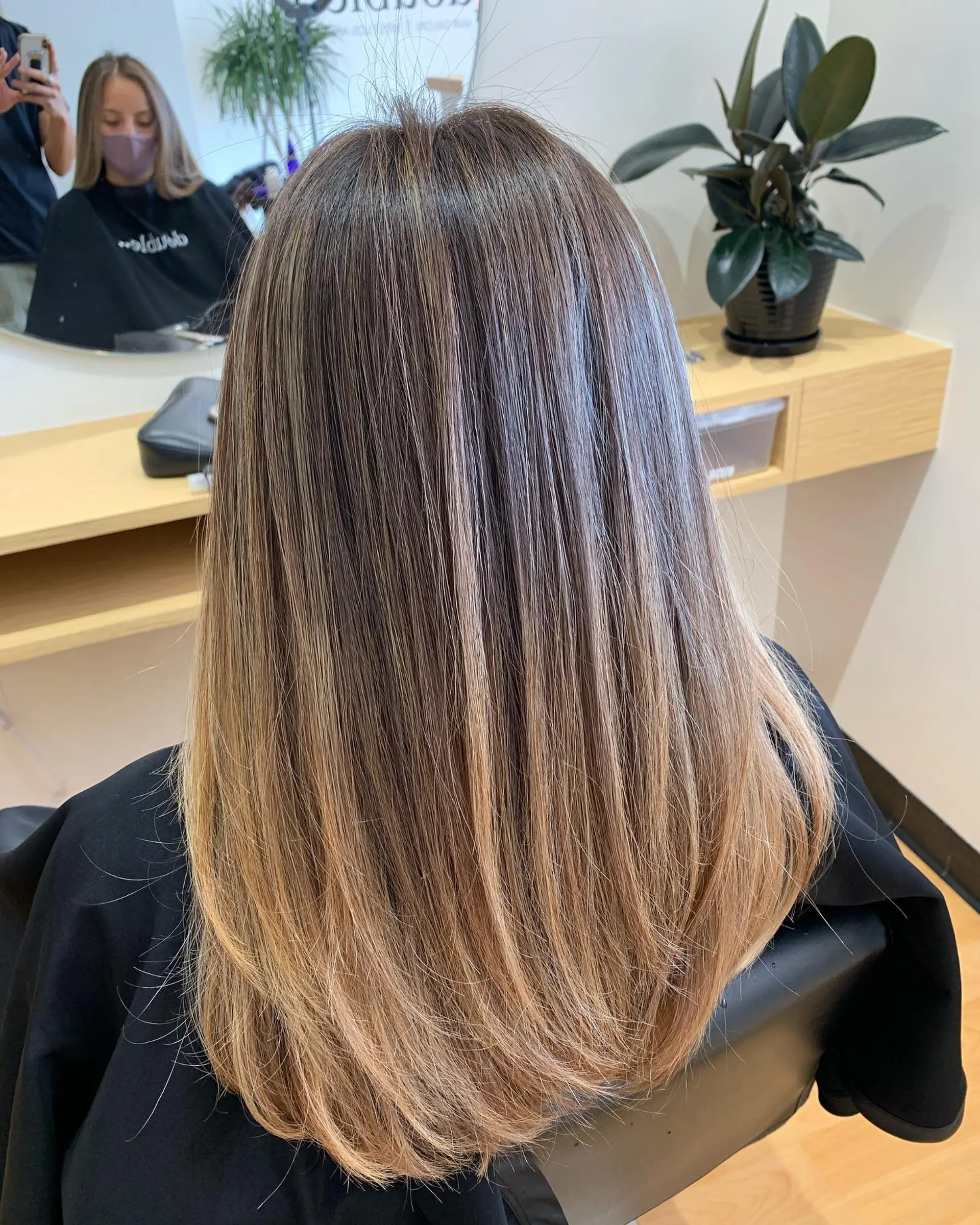 Long straight hair with fine, dimensional highlights blending smoothly into warm blonde ends. 1