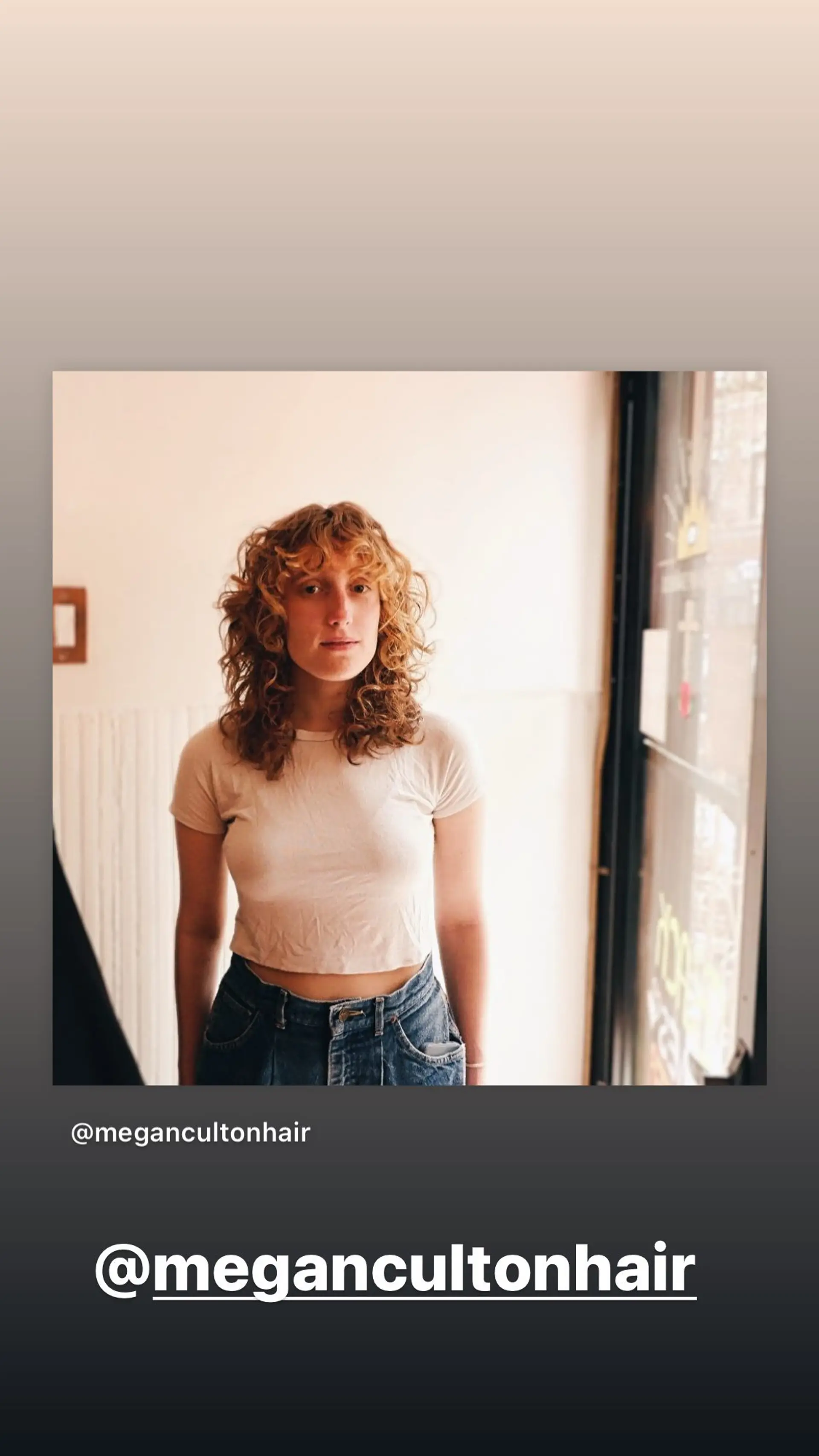 A medium-length, layered shag with curly textured bangs. 1