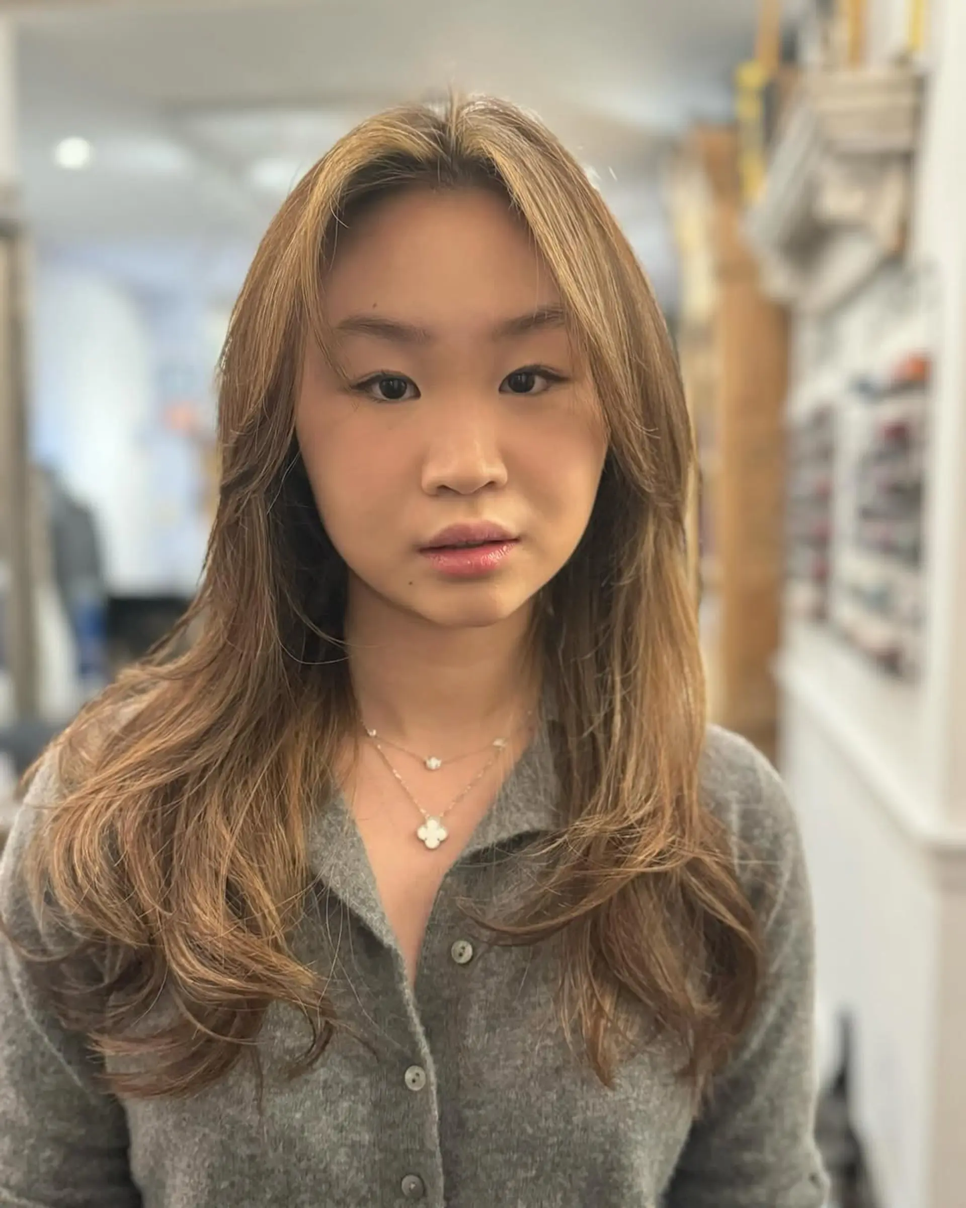 Long, straight, and sleek hair with rich brown and auburn highlights, featuring subtle layers for natural movement. 2