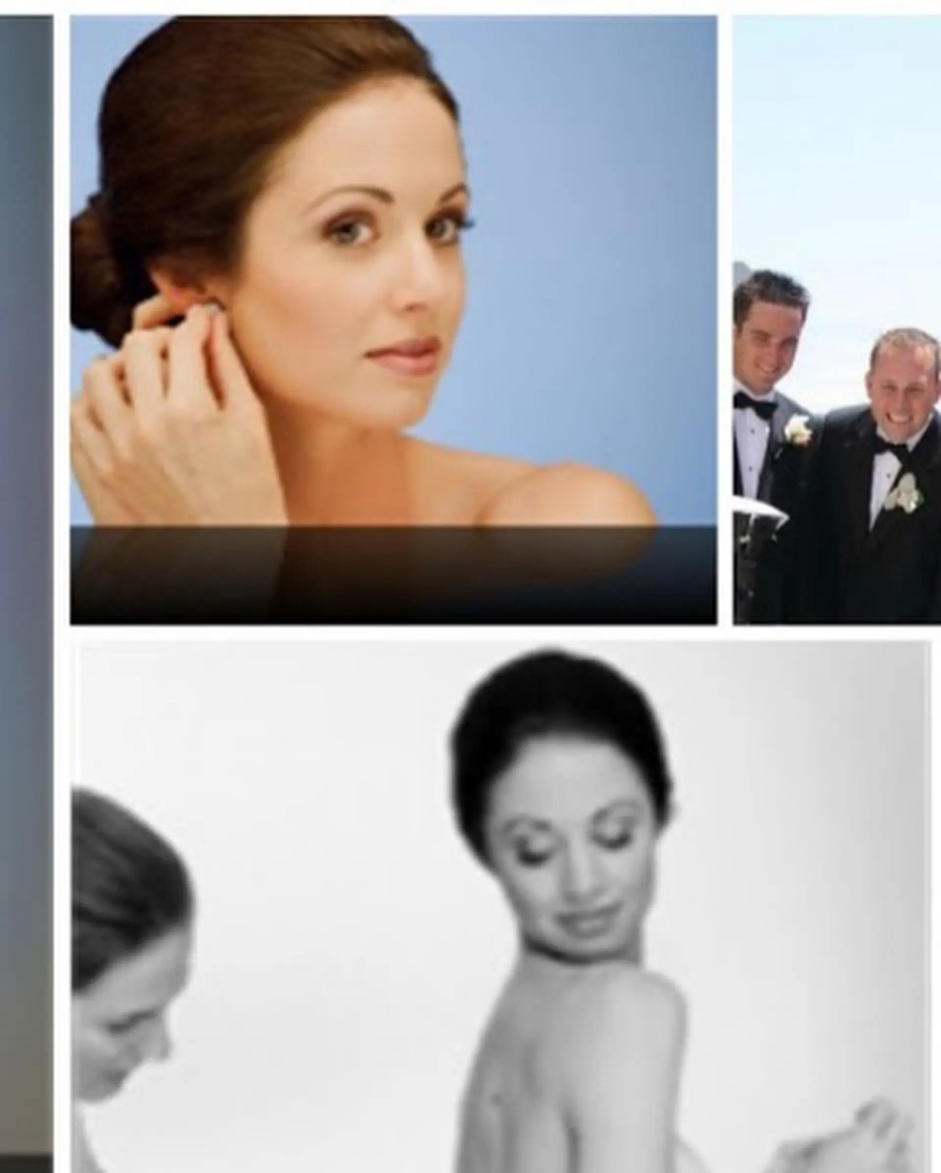 A sleek and elegant bridal updo with hair swept neatly back into a low chignon. 1