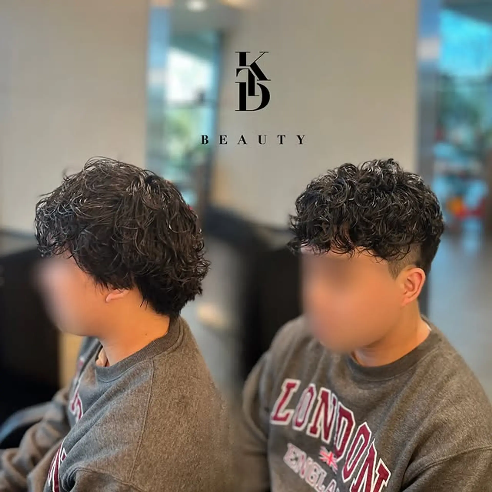 A curly perm with a fade, featuring textured curls on top and tapered sides. 1
