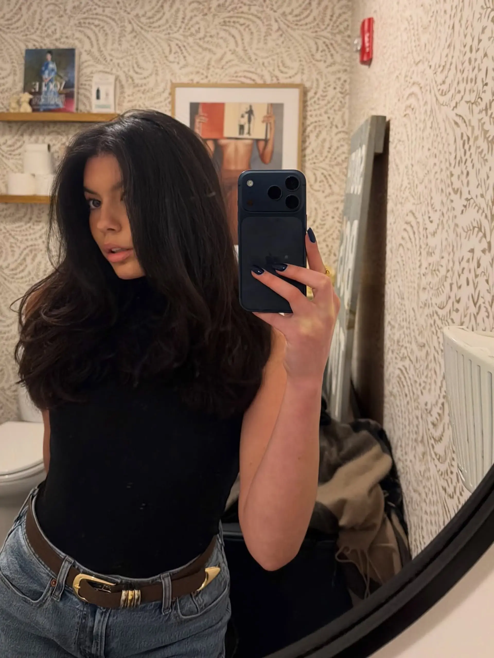 A voluminous, dark brunette blowout featuring thick body and soft, rounded layers framing the face. 1