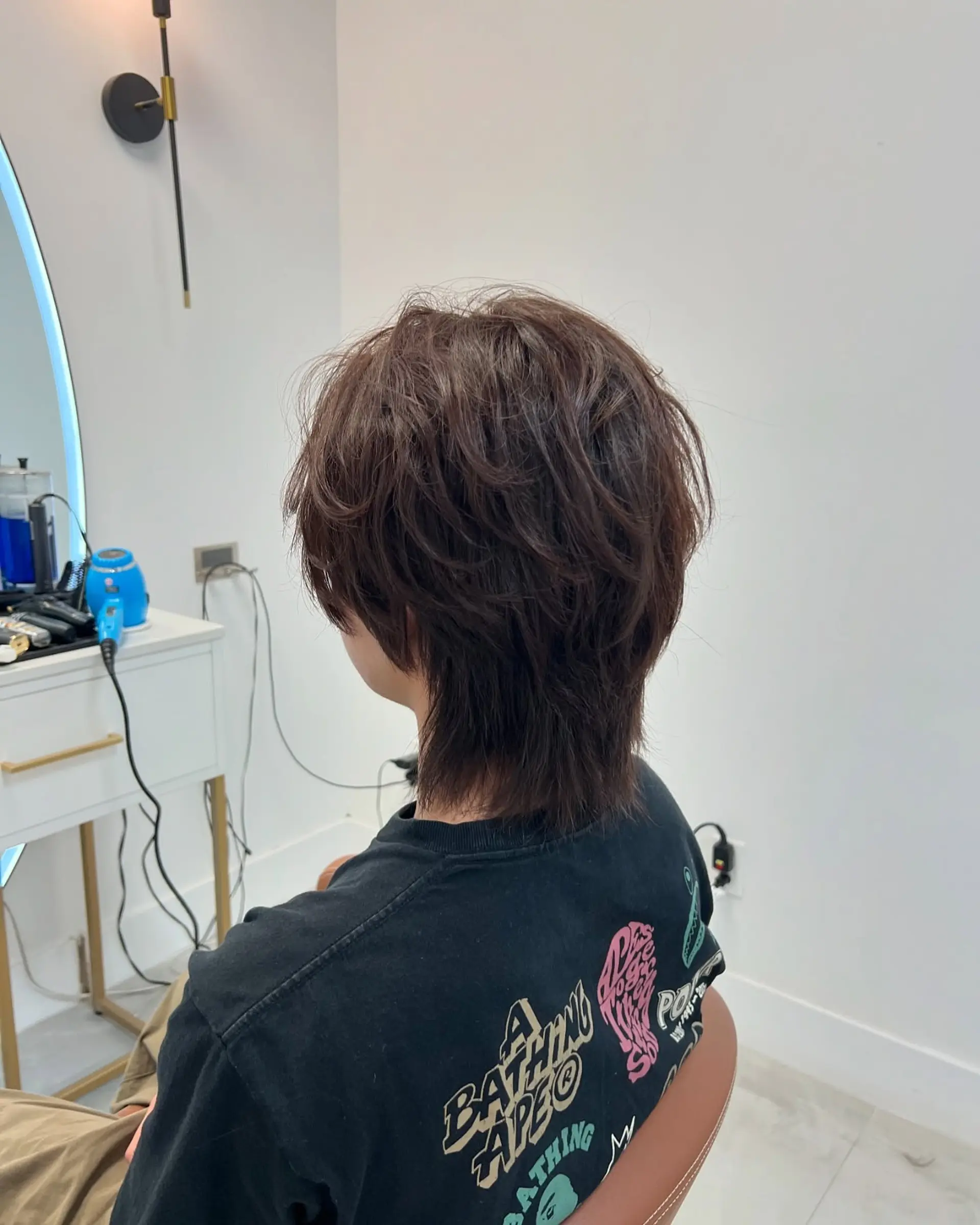 A shaggy, medium-length mullet with choppy layers, creating a textured and edgy look. 1