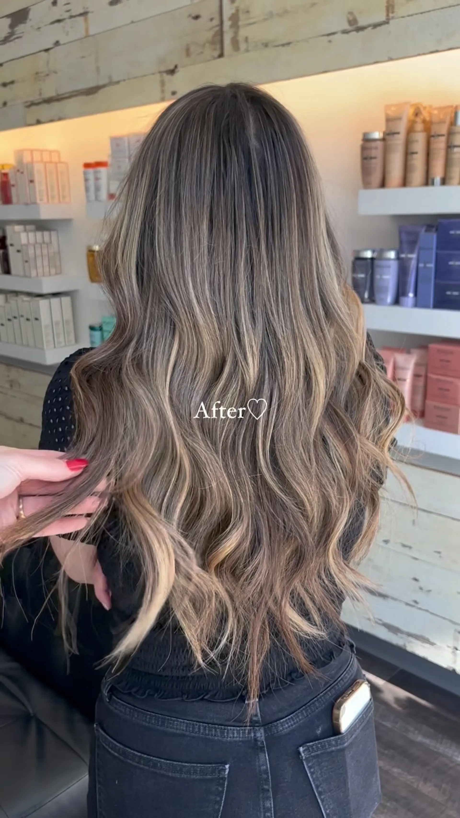 Long, flowing ash brown and dirty blonde hair styled in soft, cascading waves. 1