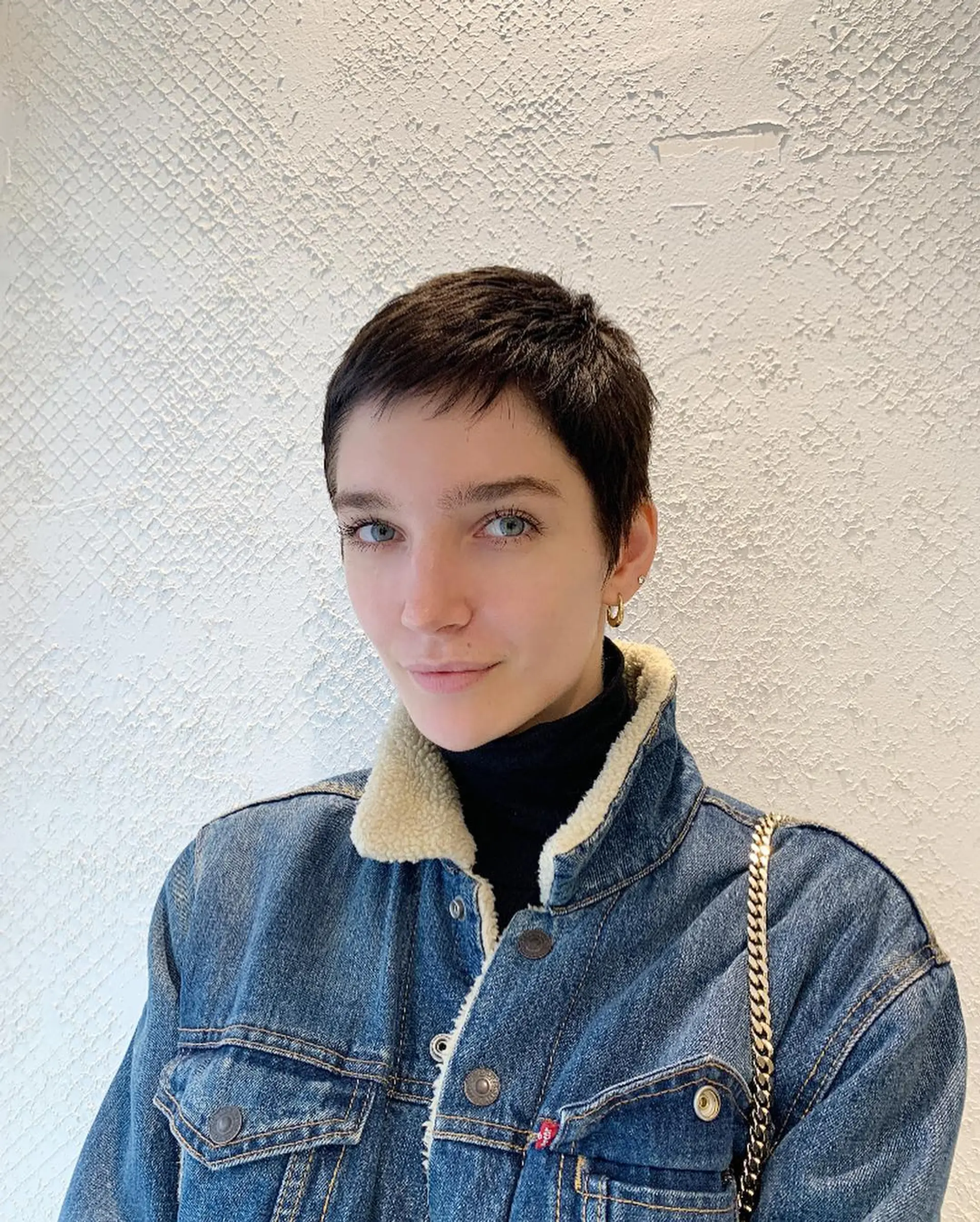 A chic, modern pixie cut with a textured top, tapered nape, and an ear-length fringe, perfect for those seeking a stylish and elegant look. 2