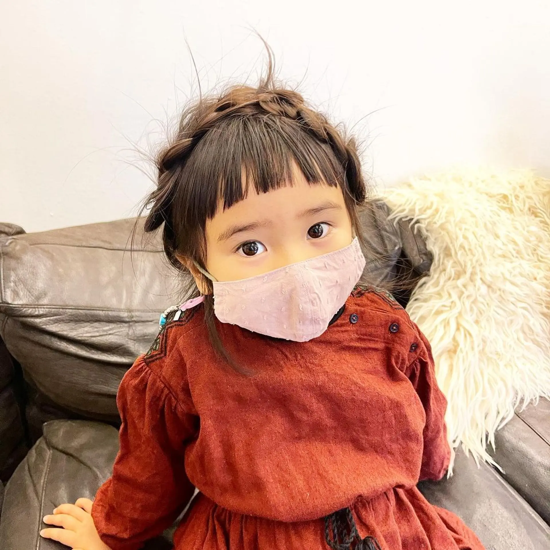 Whimsical and fairy tale-like crown braid with blunt bangs and loose strands. by @takeohair 1