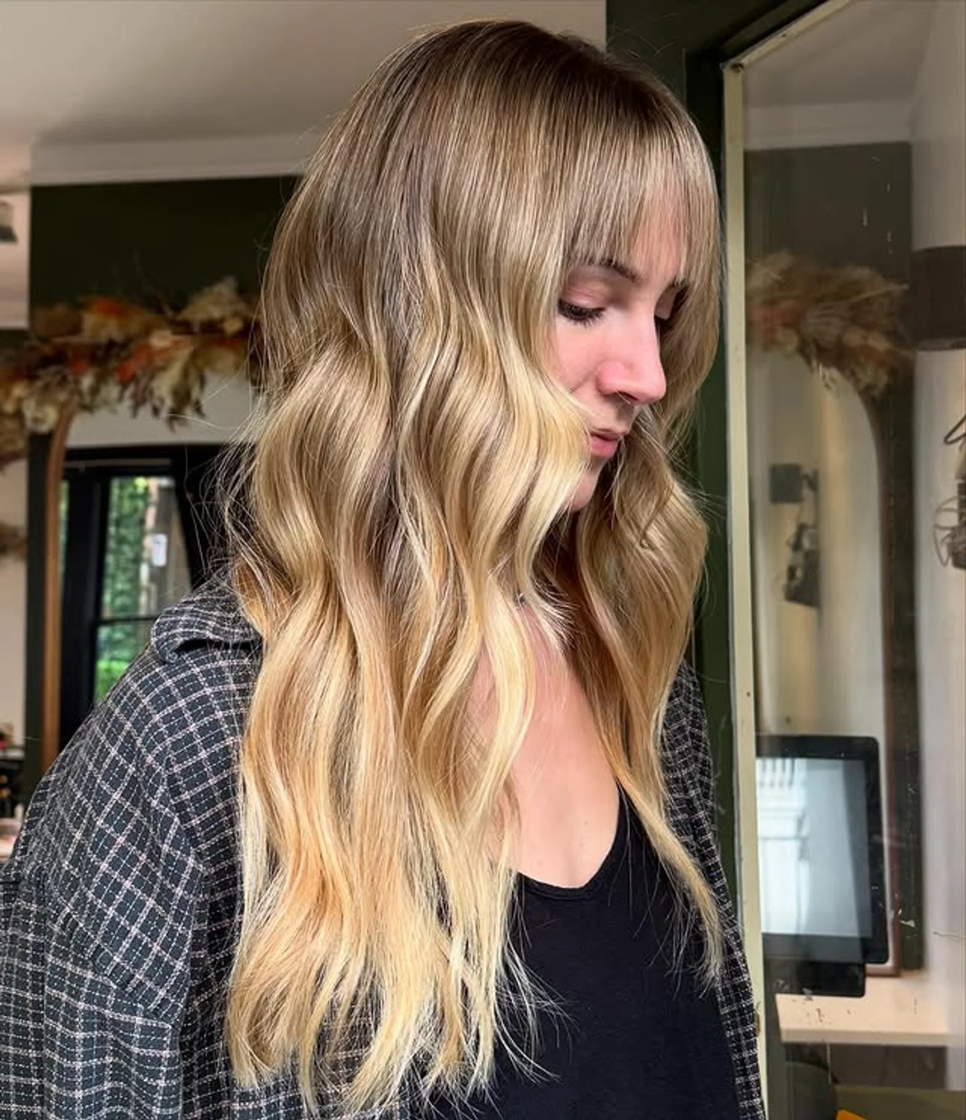 Long, straight hair with soft wispy bangs and face-framing layers, a romantic look - Preview 2