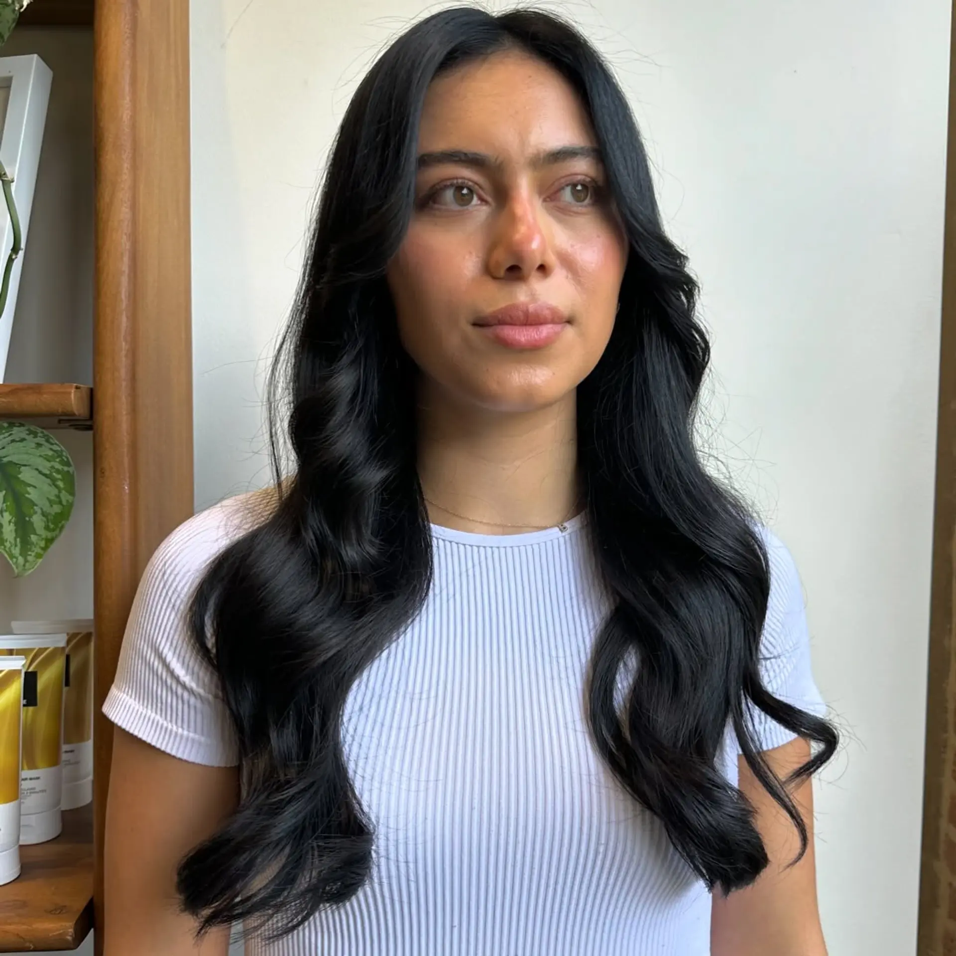 Long, layered wavy hair with soft waves. 1