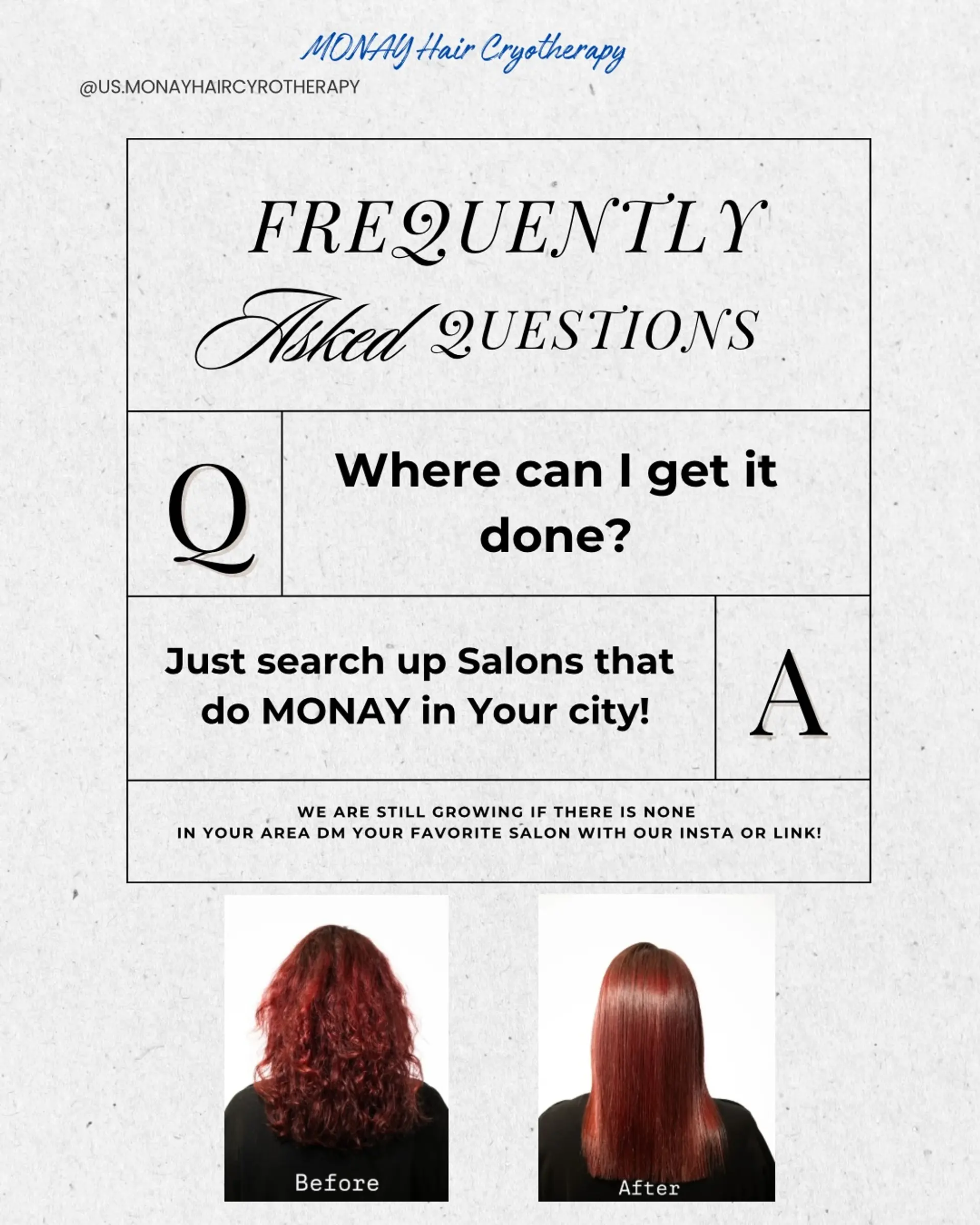 A sleek, glossy, straight red hair look following a smoothing hair treatment. 1