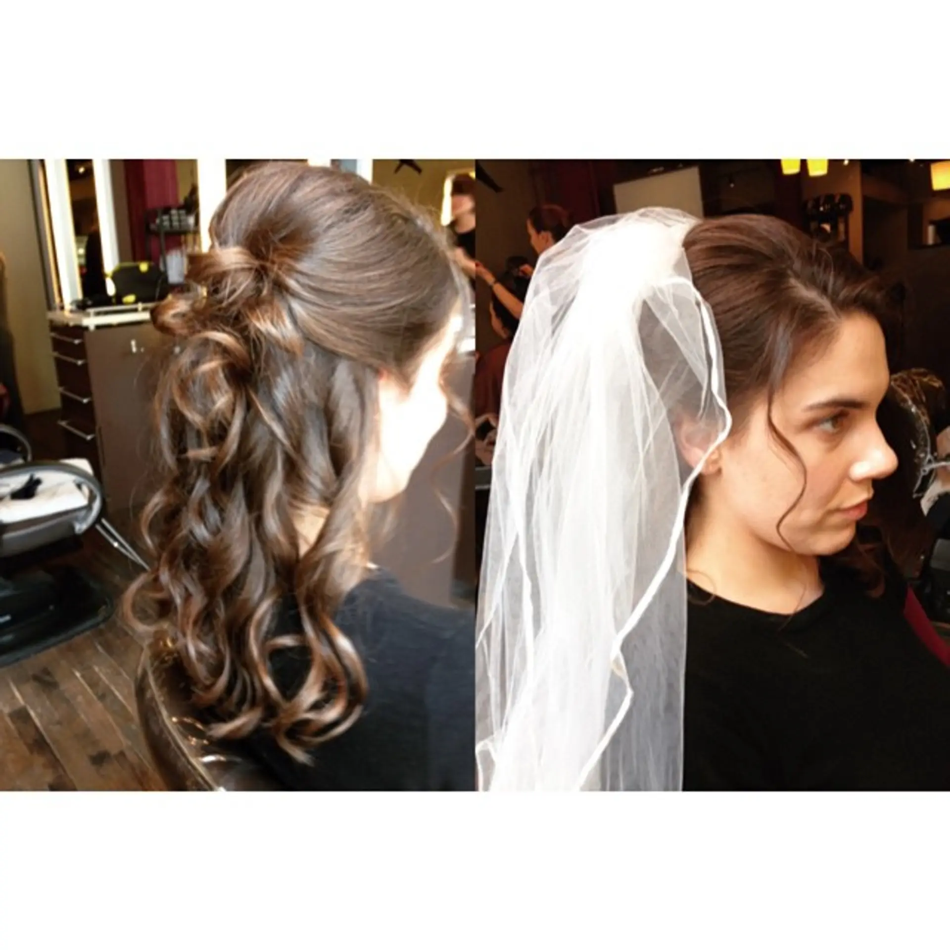 An elegant updo featuring soft curls and a braided design, perfect for special occasions. 1