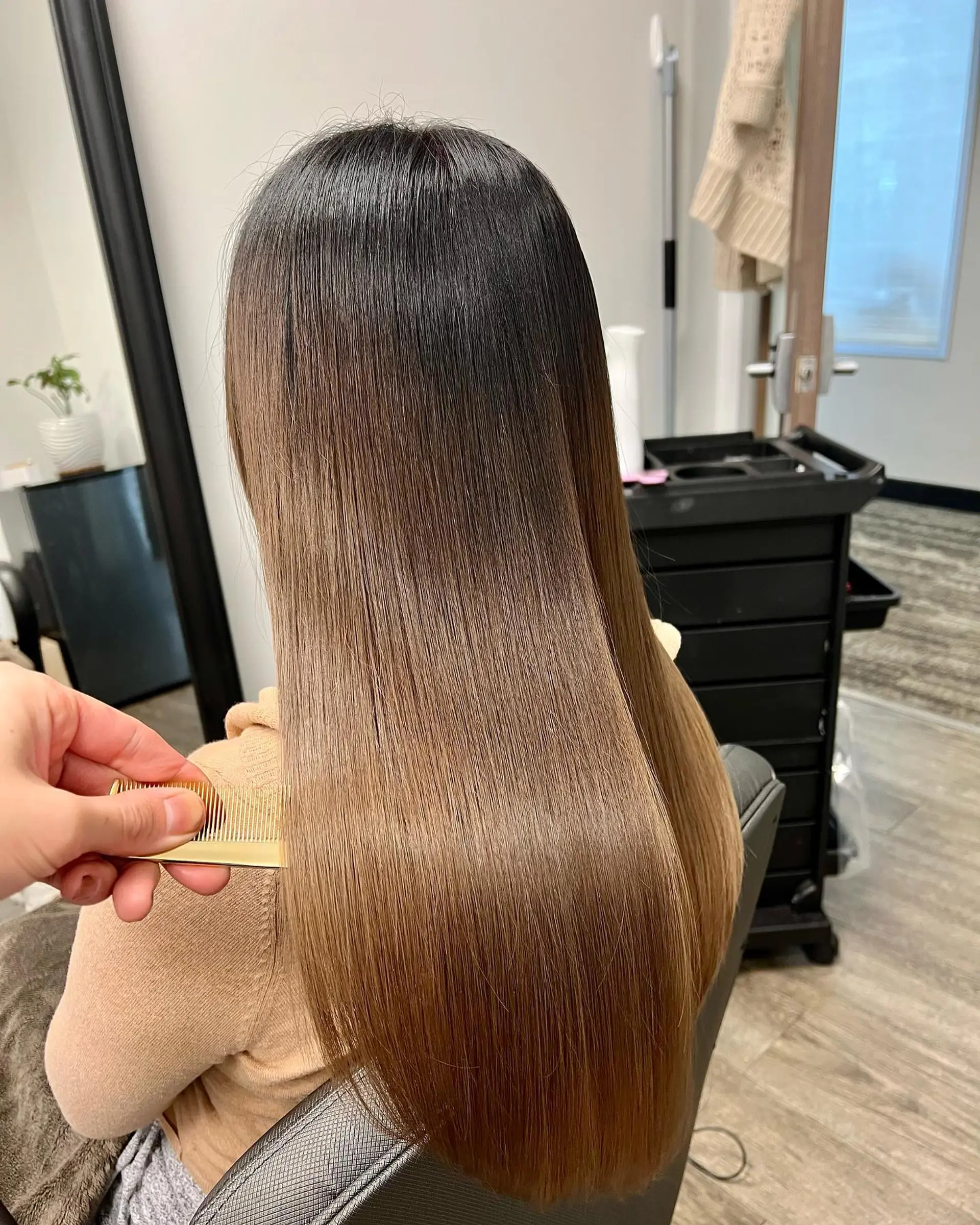 Ultra-smooth, pin-straight long hair with a mirror-like shine. 1