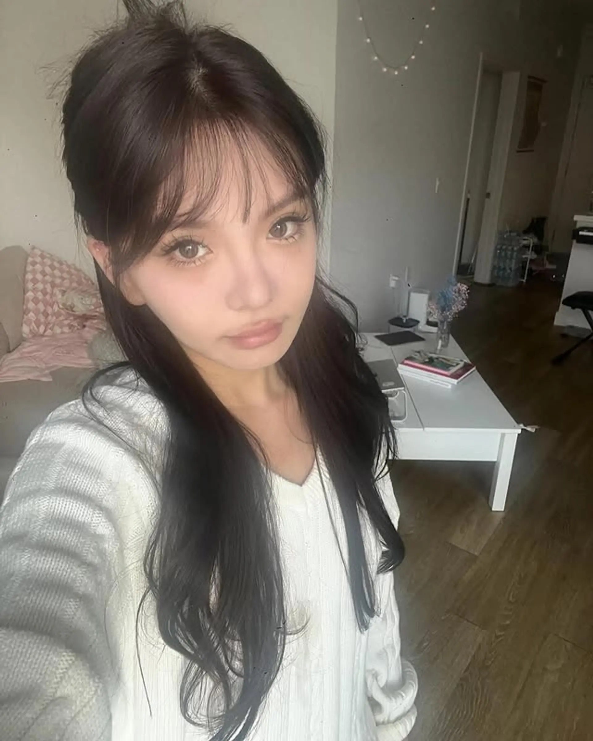 Long straight hair with see-through bangs and face-framing layers. 1