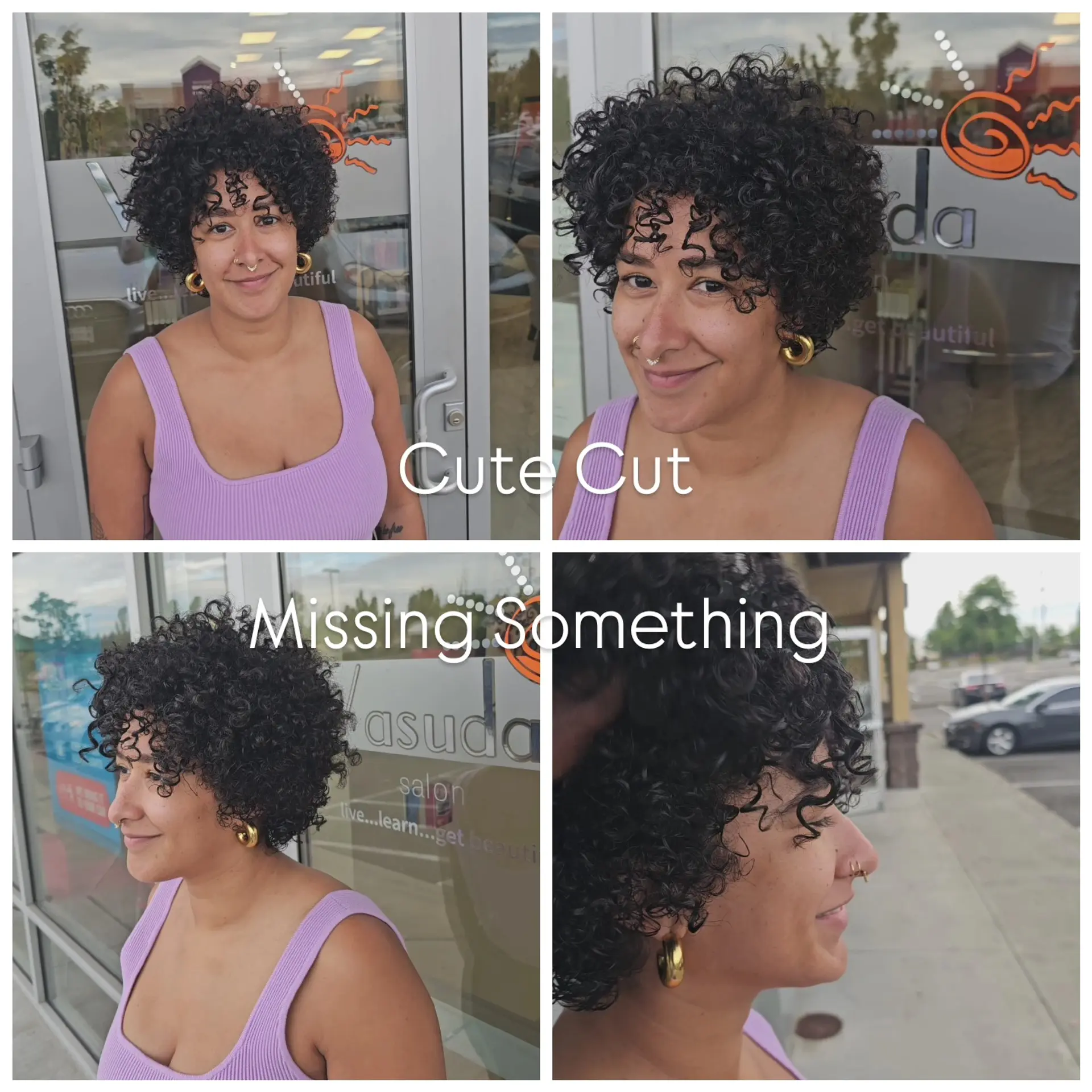 A rounded, voluminous short curly cut with defined natural coils and face-framing curly bangs. 1