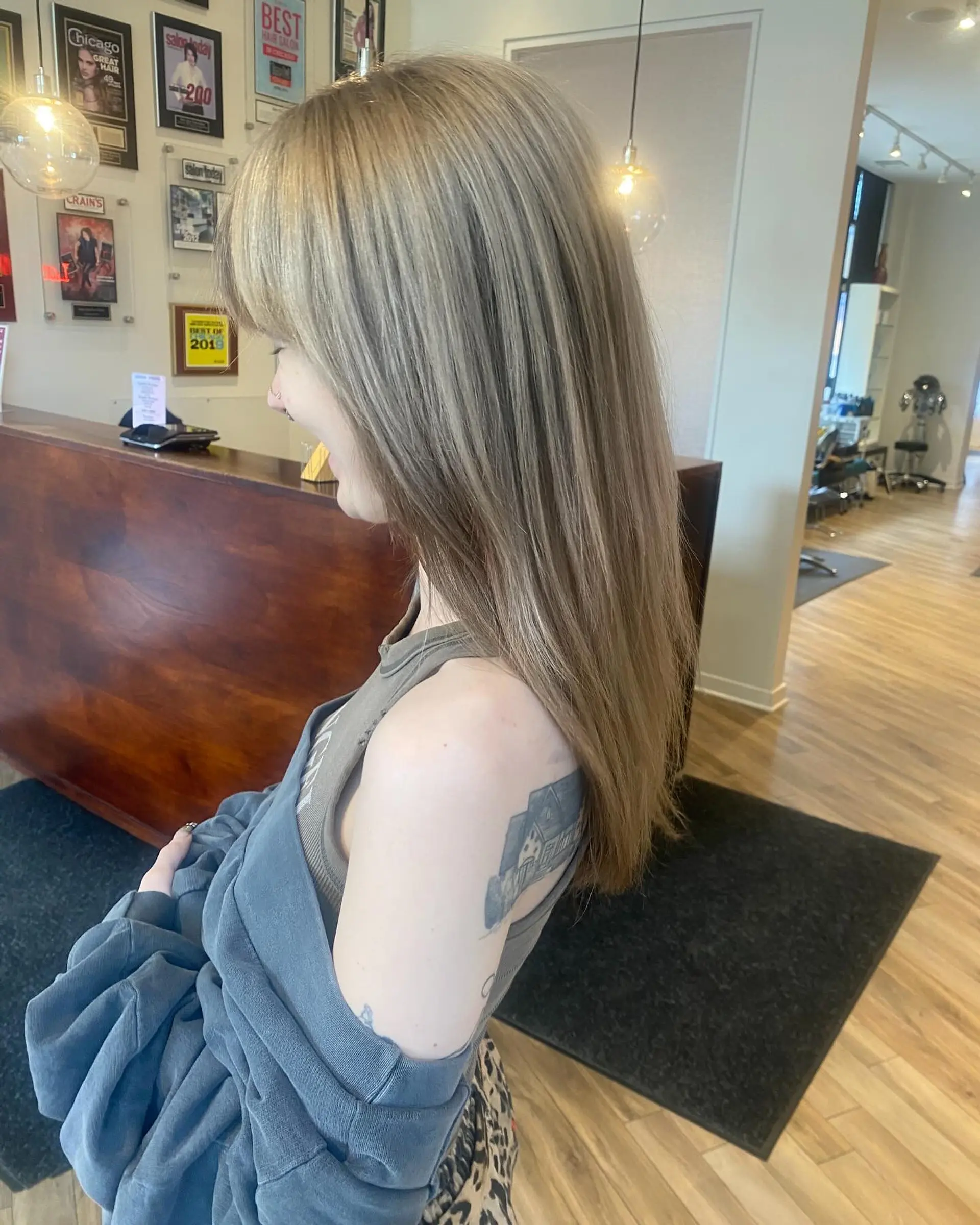 Long straight hair with full bangs. 1