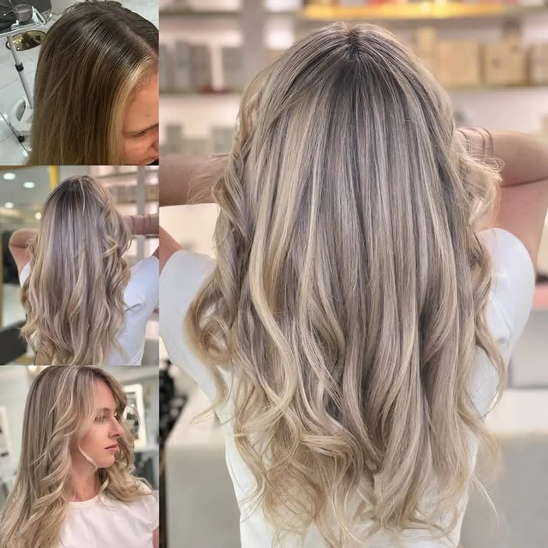 Long, soft waves with a creamy blonde balayage. 1