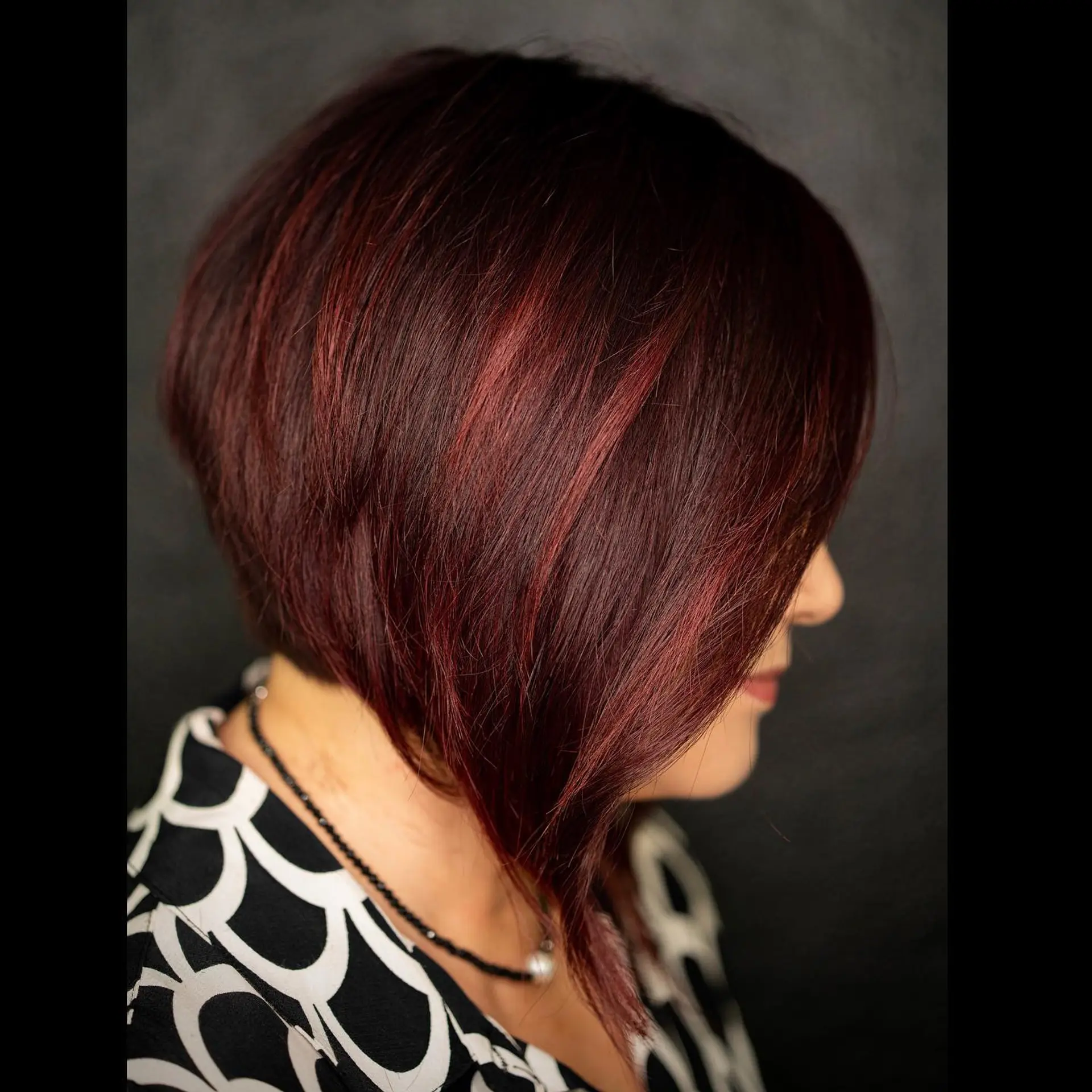 A modern A-line bob with angled cut. 1