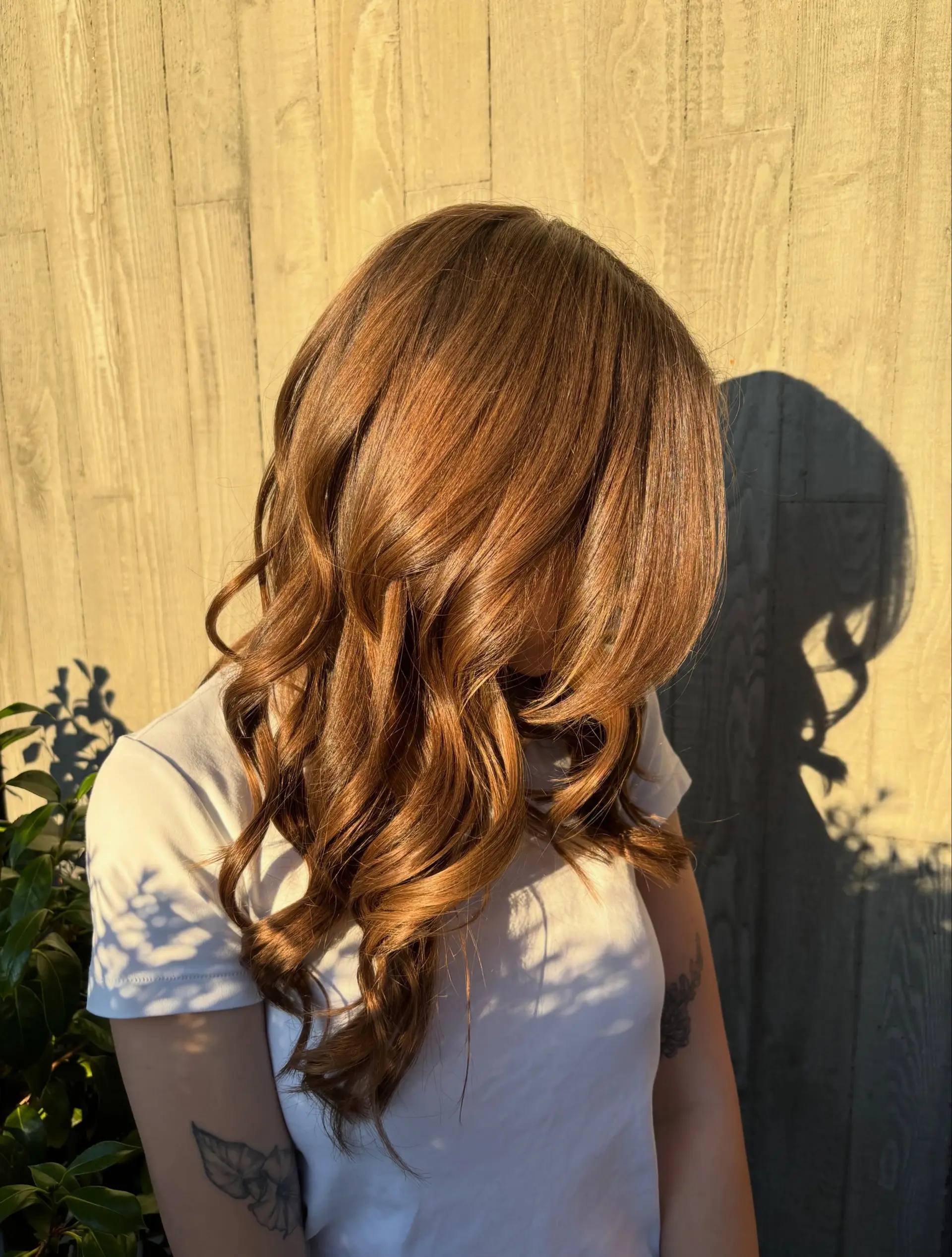 A rich, dimensional cowboy copper shade featuring seamless warmth and shine, cut with soft layering and styled into polished, cascading waves. 1