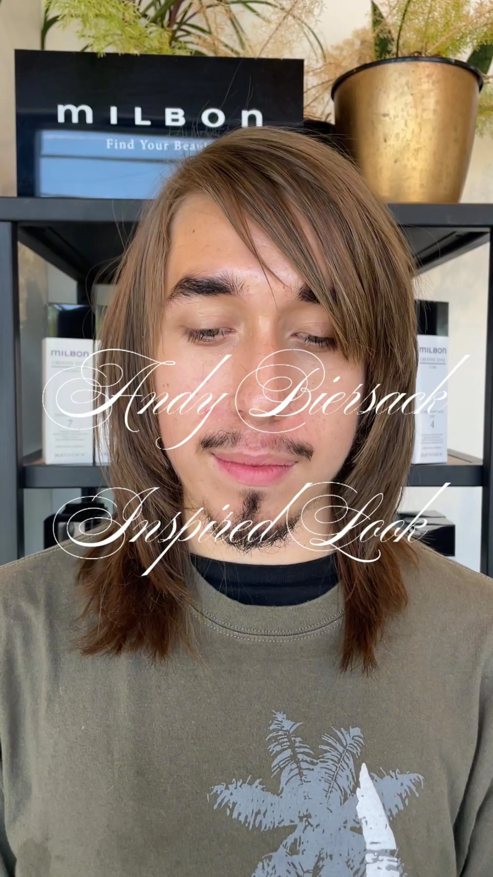 Medium-length straight light brown hair with face-framing layers and side-swept bangs. 1