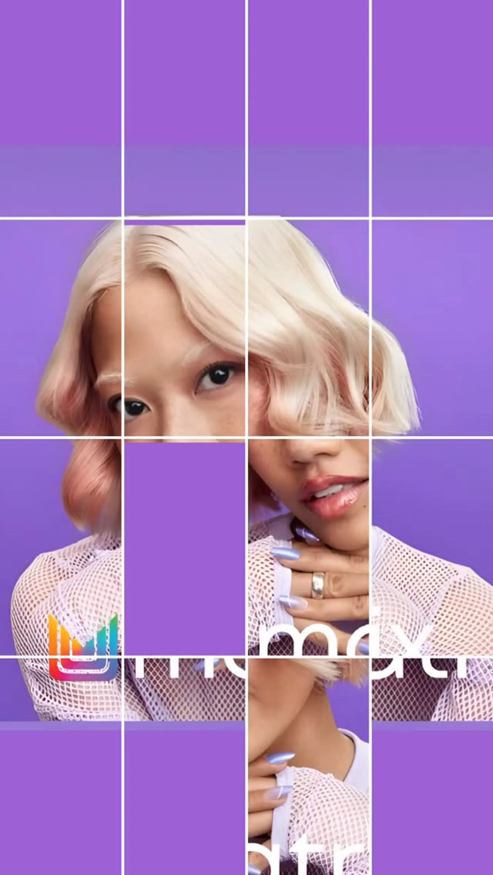 A wavy chin-length platinum blonde bob featuring soft rose gold peekaboo highlights. 1