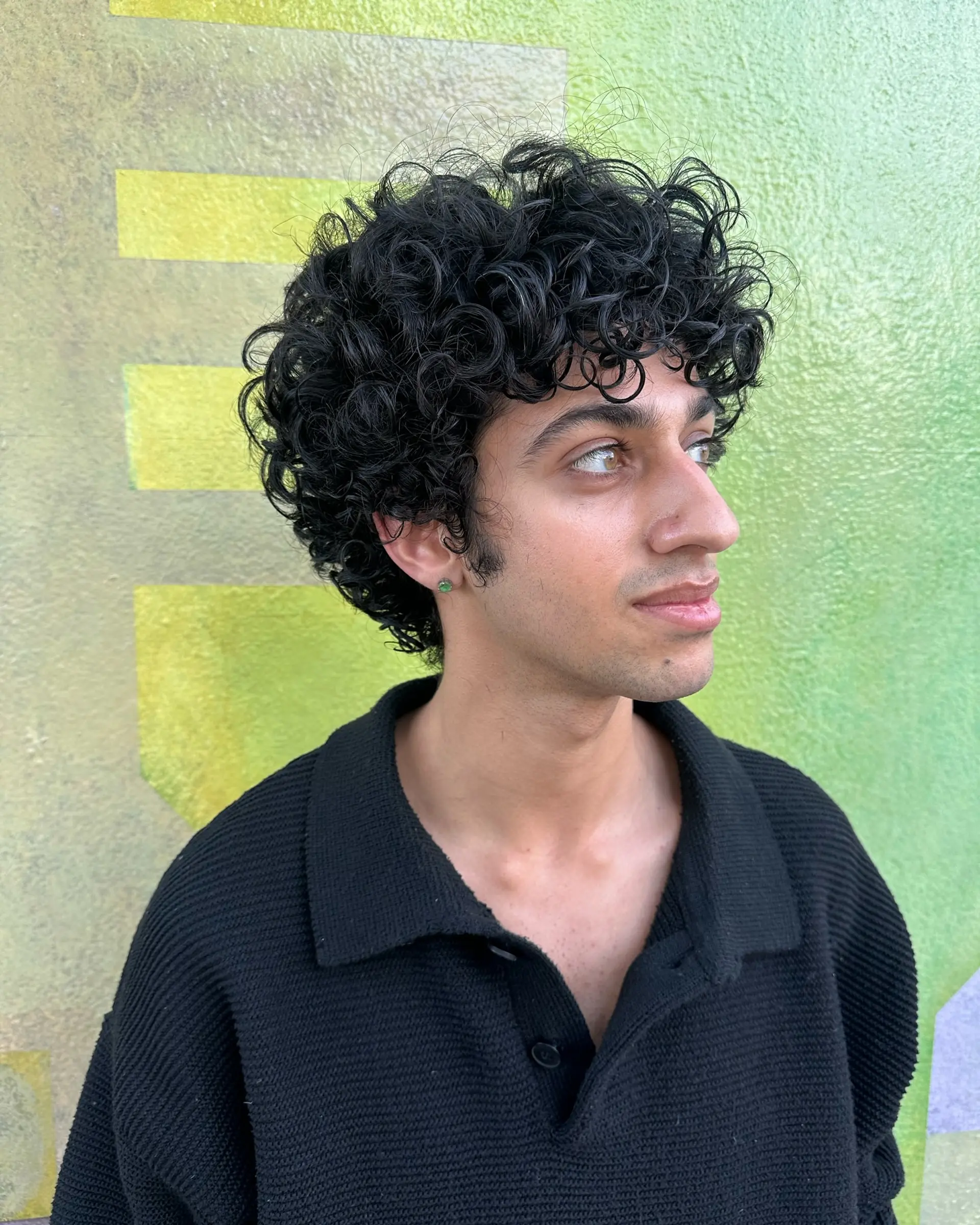 A short, textured curly haircut with defined ringlets and natural volume. 1