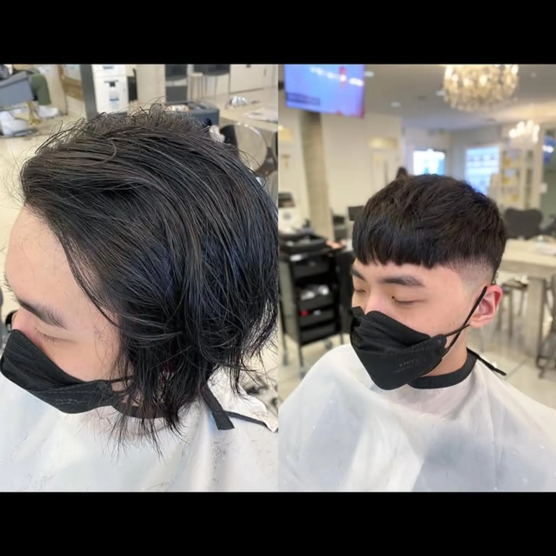 A short, modern bowl cut with faded sides. 1