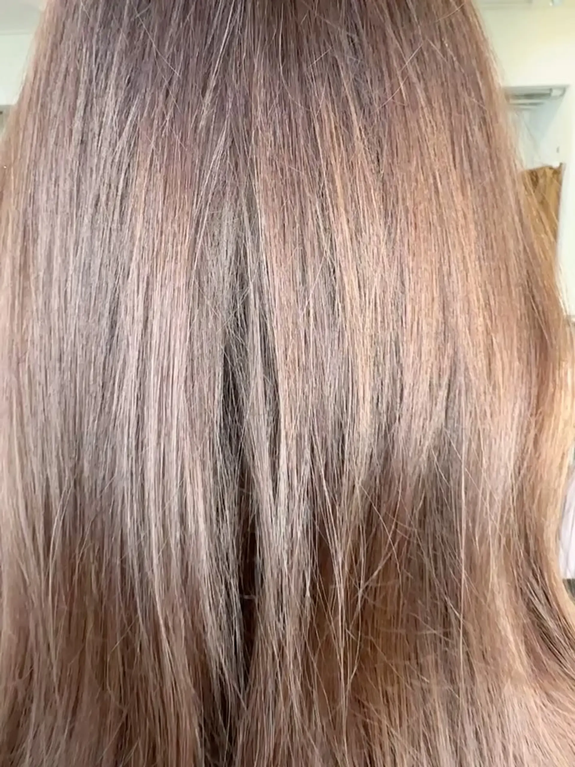 Straight ash blonde hair shown from the back with soft natural texture. 1