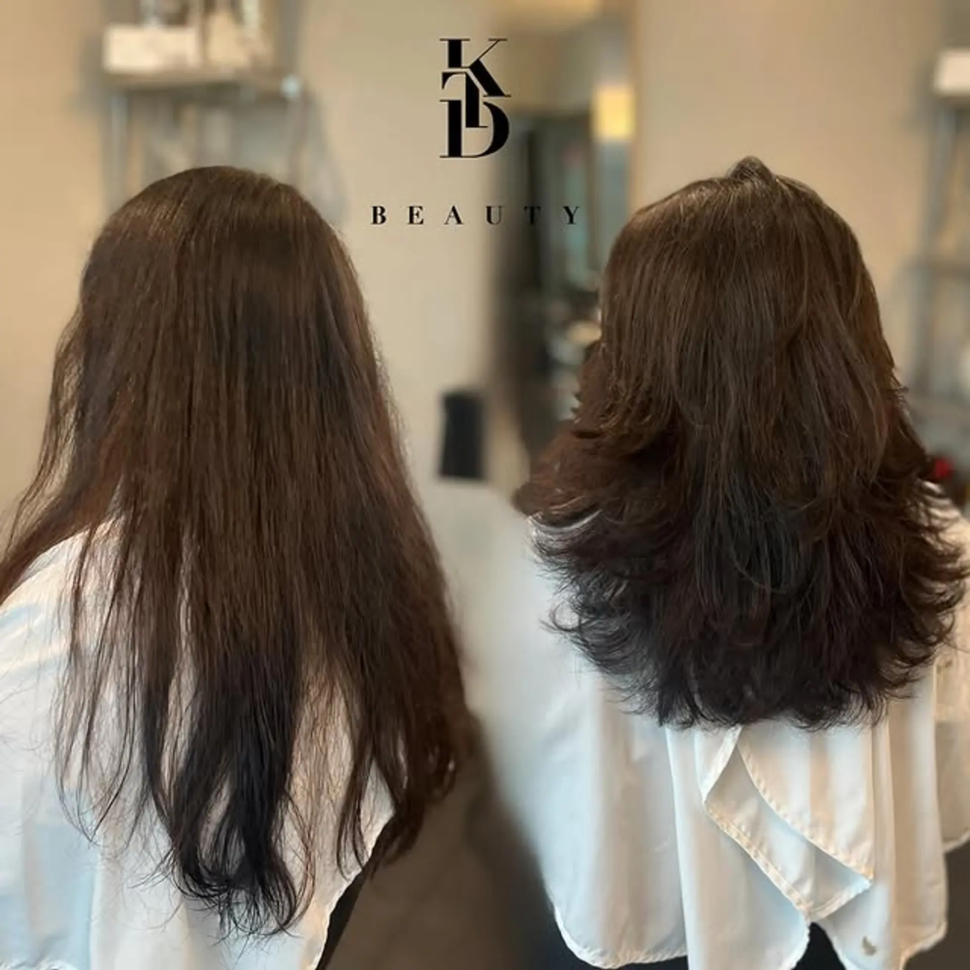 This hairstyle features a layered cut that adds dimension and movement to long, textured waves. 1