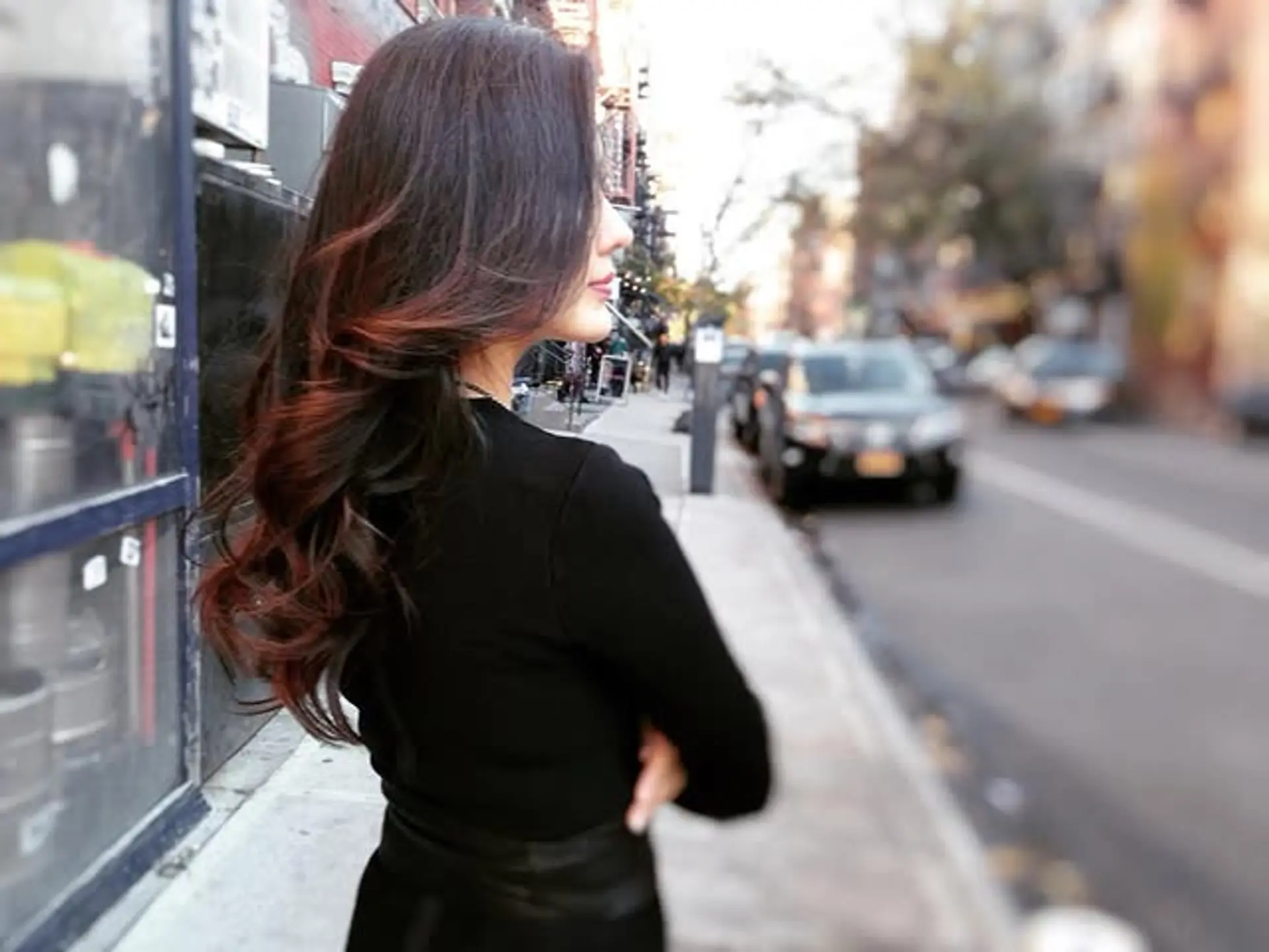 Long wavy hair with auburn ombre. 1