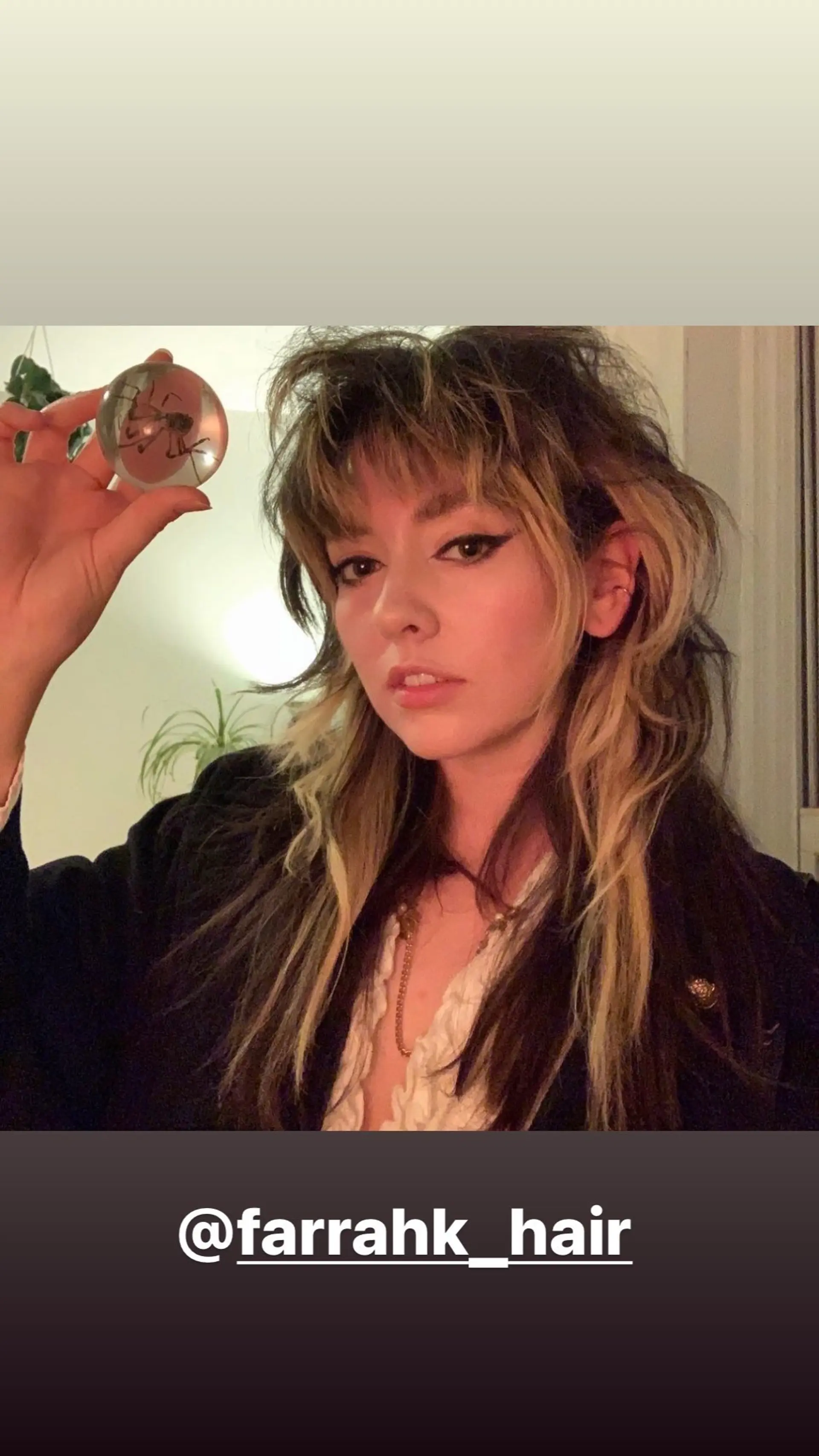 A modern shag with choppy layers and bold, face-framing money piece highlights. 1