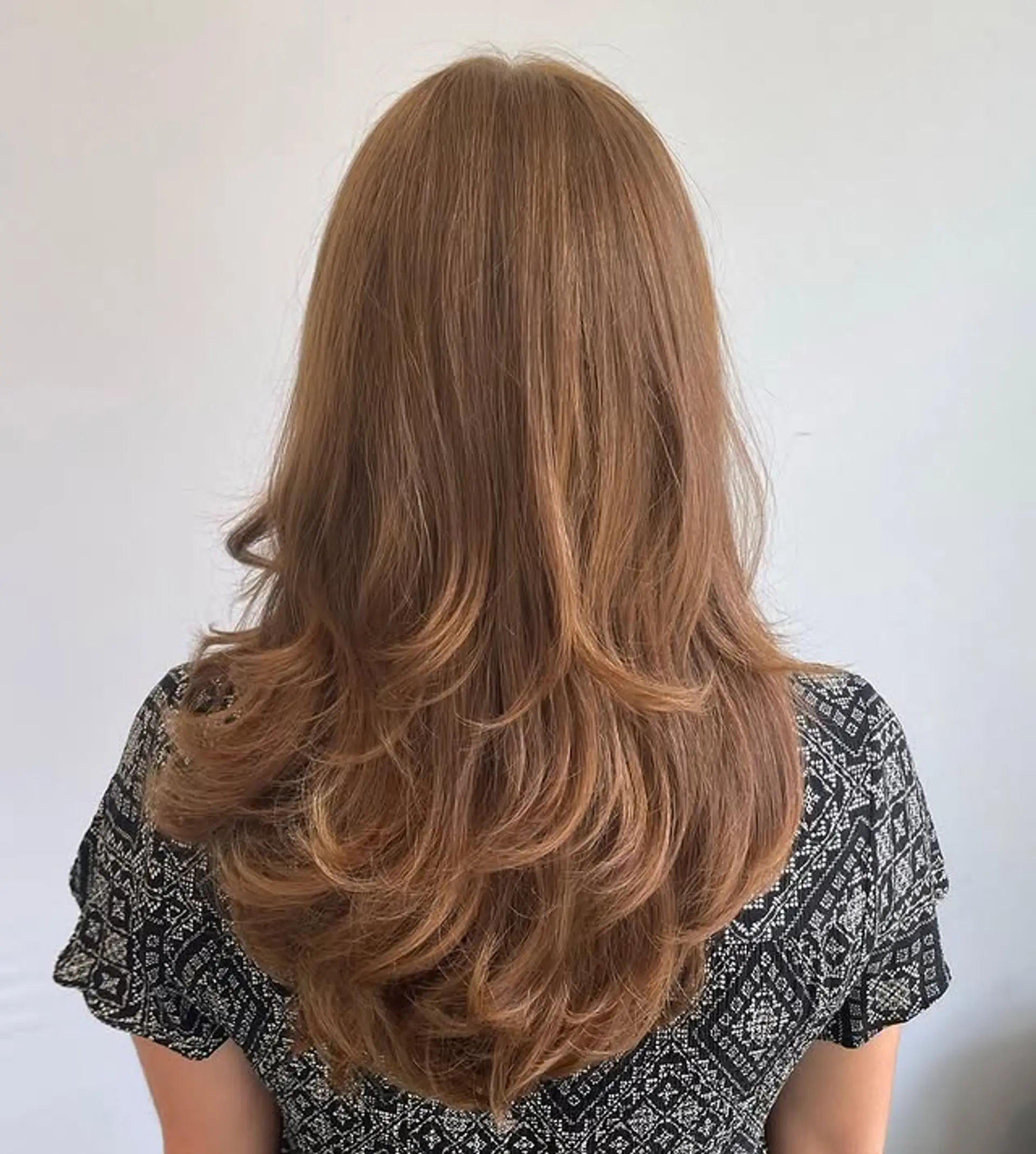 Long layered waves with face-framing layers. 1