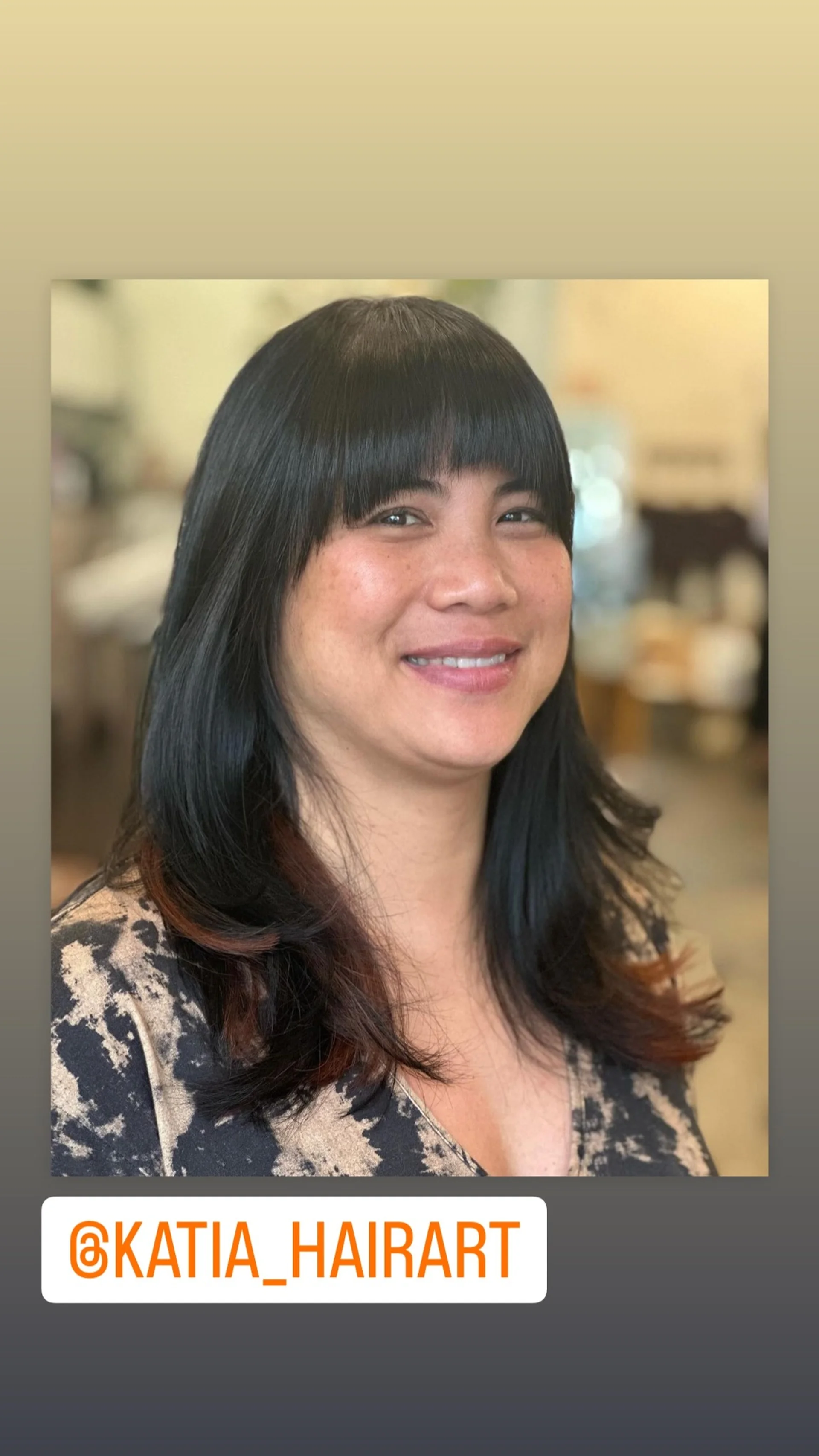 Medium-length black straight hair with soft blunt bangs and face-framing layers demonstrating orbital bone contouring - Preview 3