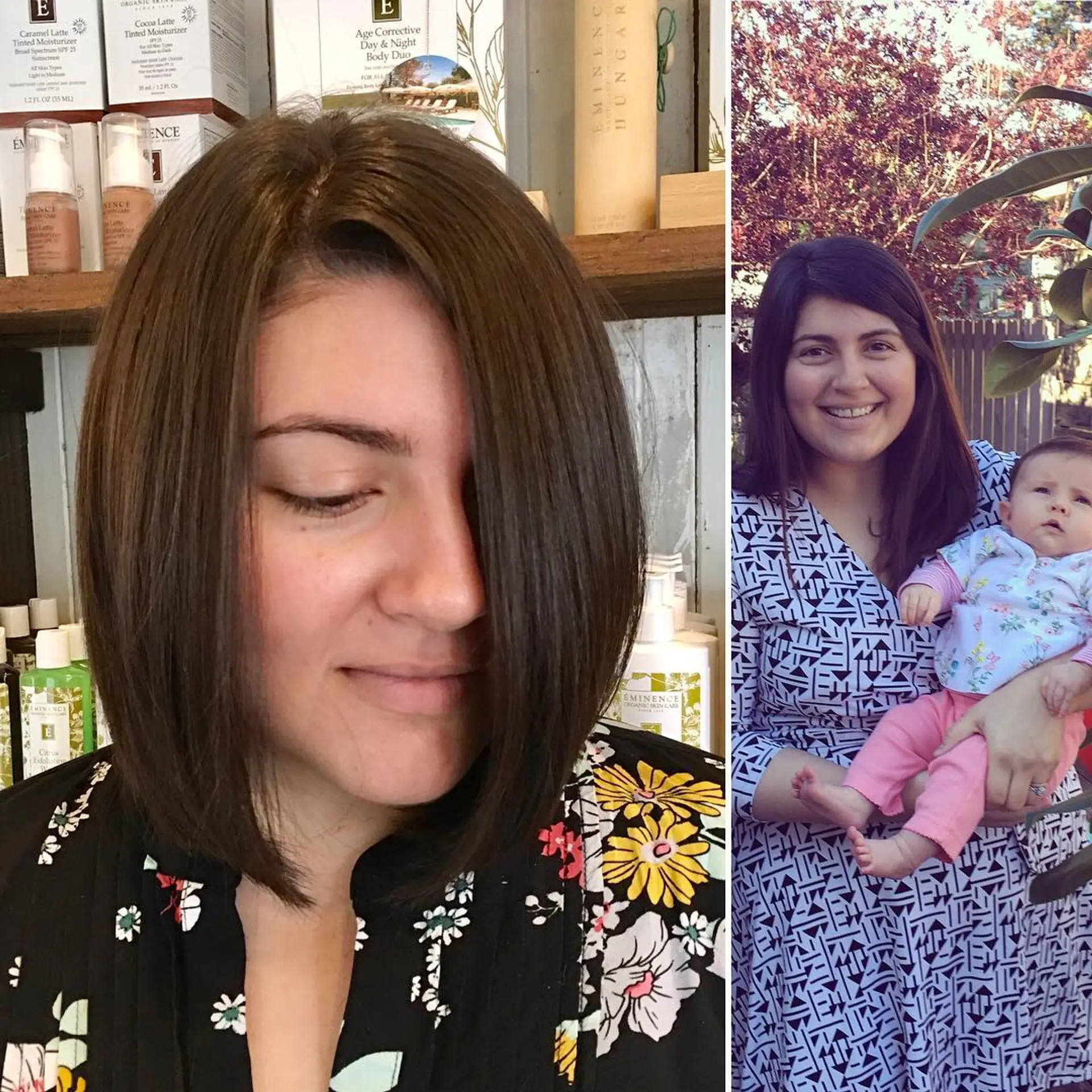 A sleek, straight brunette long bob (lob) cut neatly along the collarbone with subtle face-framing. 1