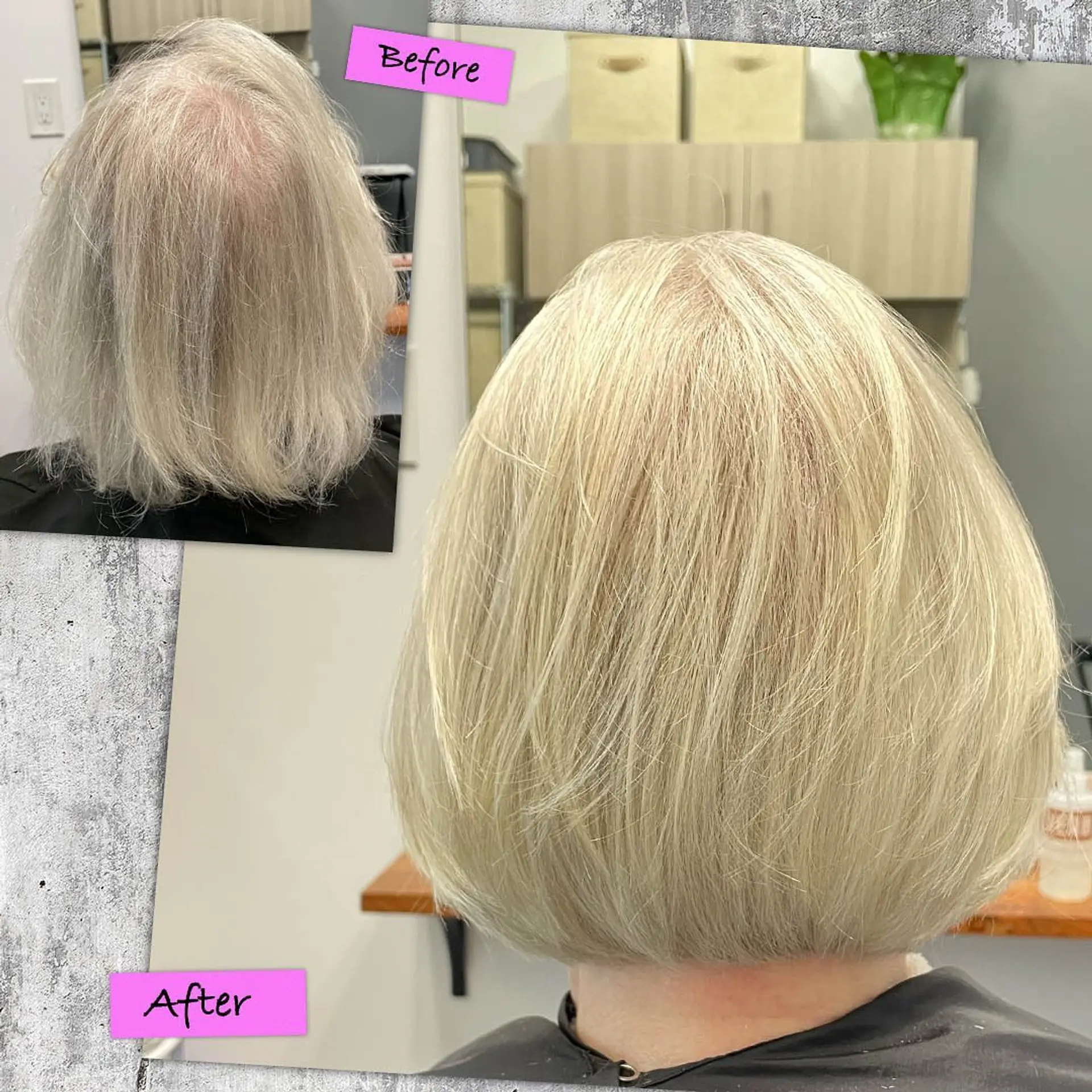 A sleek, chin-length rounded bob haircut styled in a bright pale blonde shade with fine highlights. 1