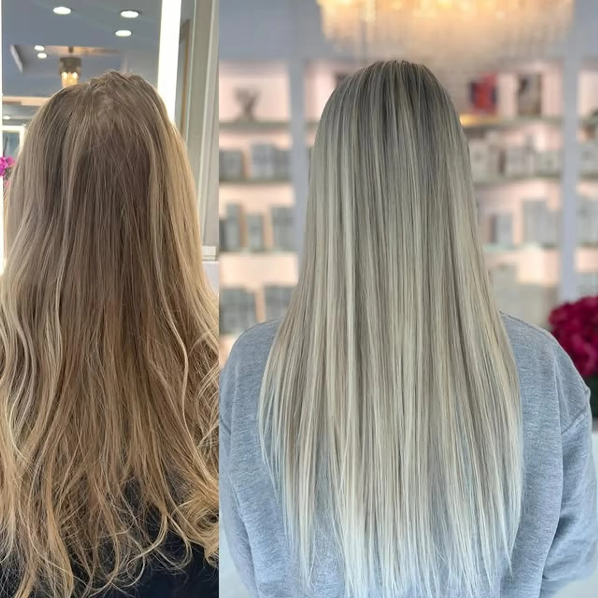 A cool-toned, icy blonde transformation achieved with expertly placed highlights. 1