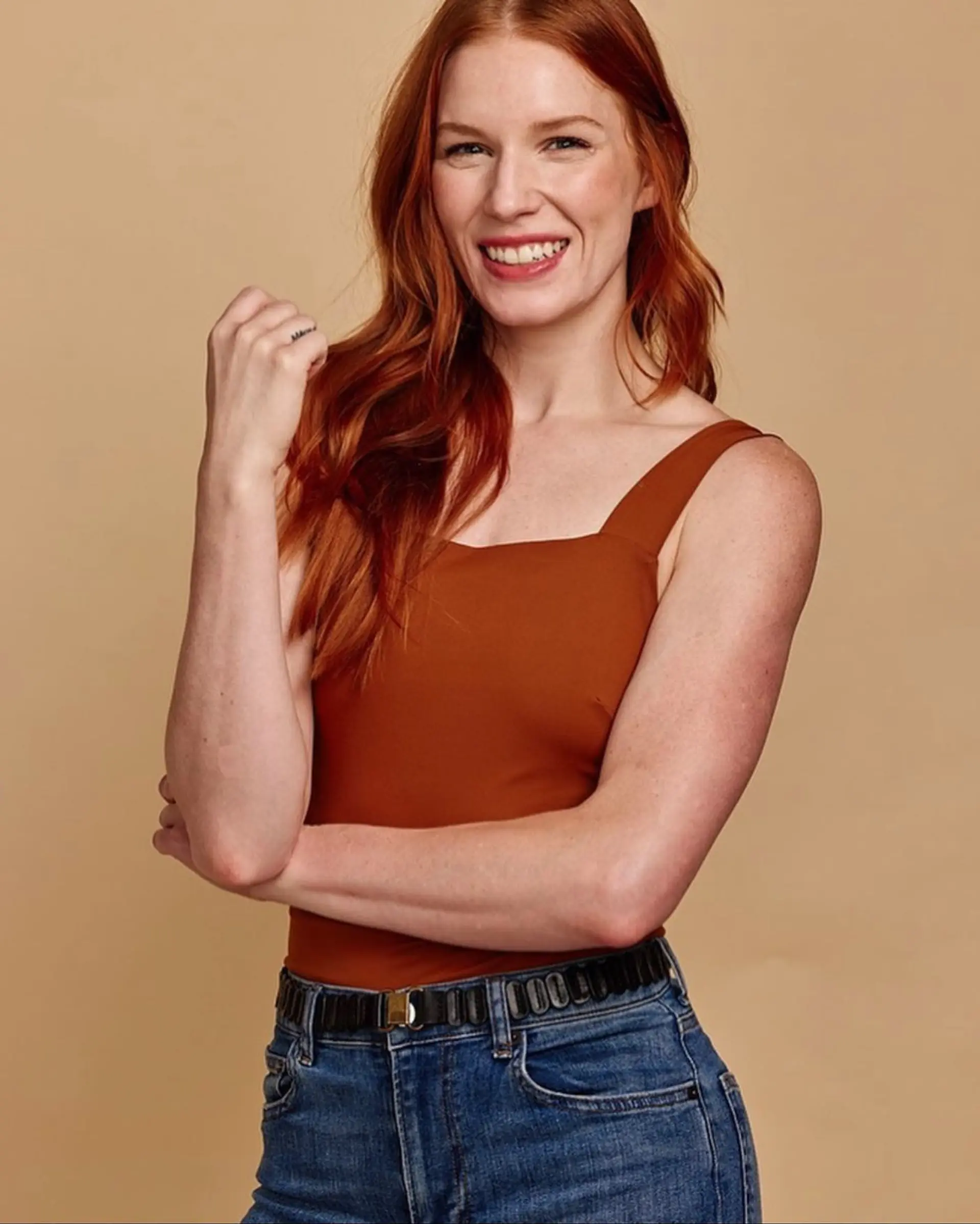 Long wavy hair with a vibrant copper red color. 1