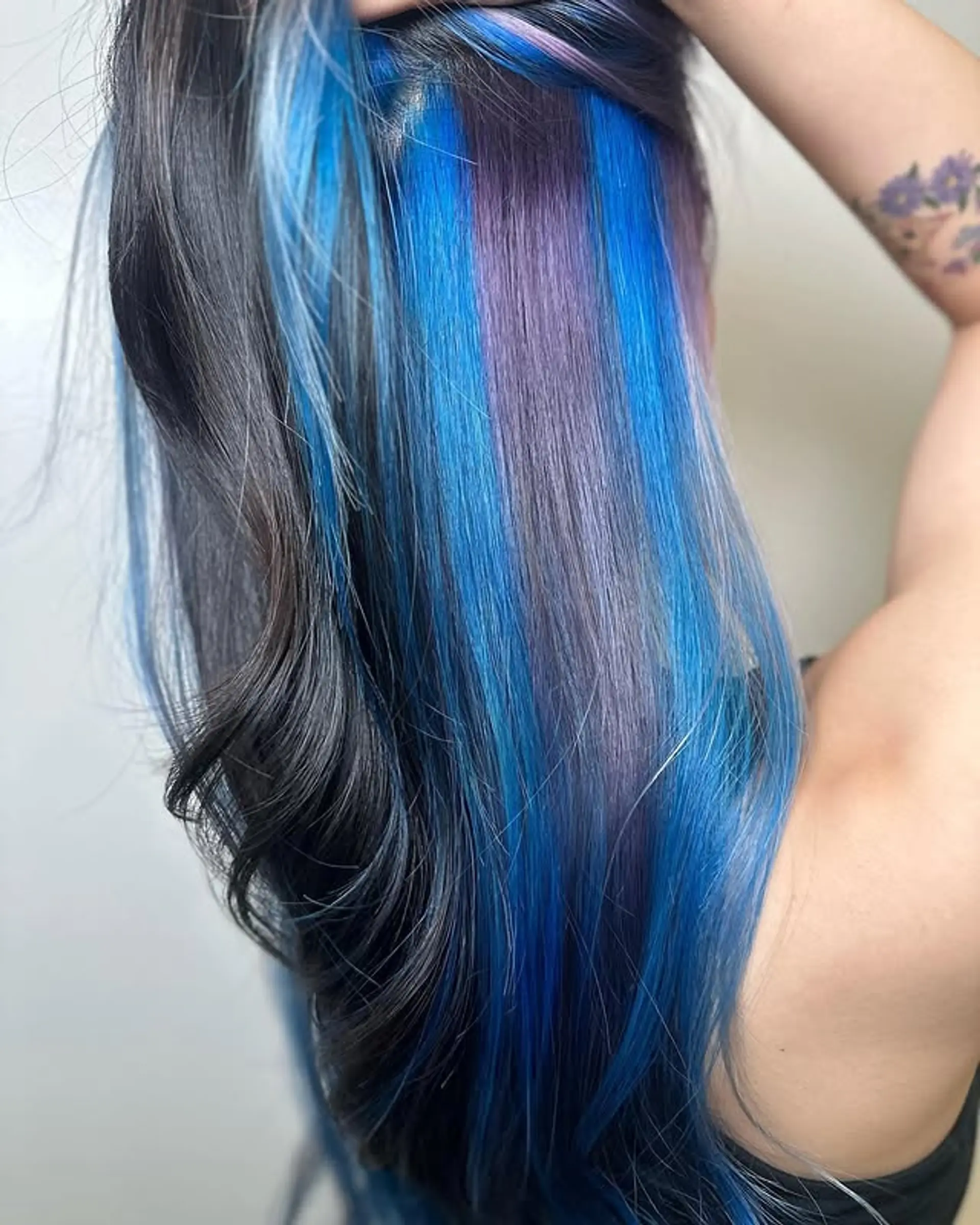 Long straight hair with hidden rainbow highlights. 1