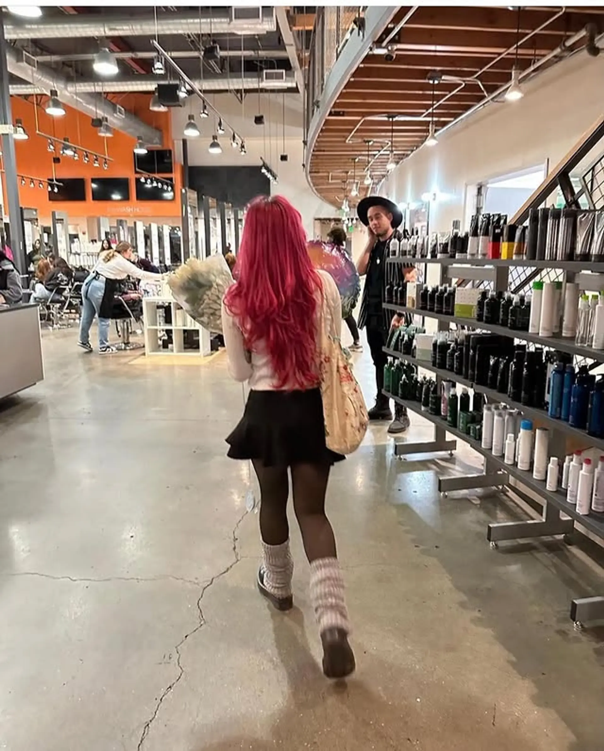 Long, layered waves with a striking magenta color. 1