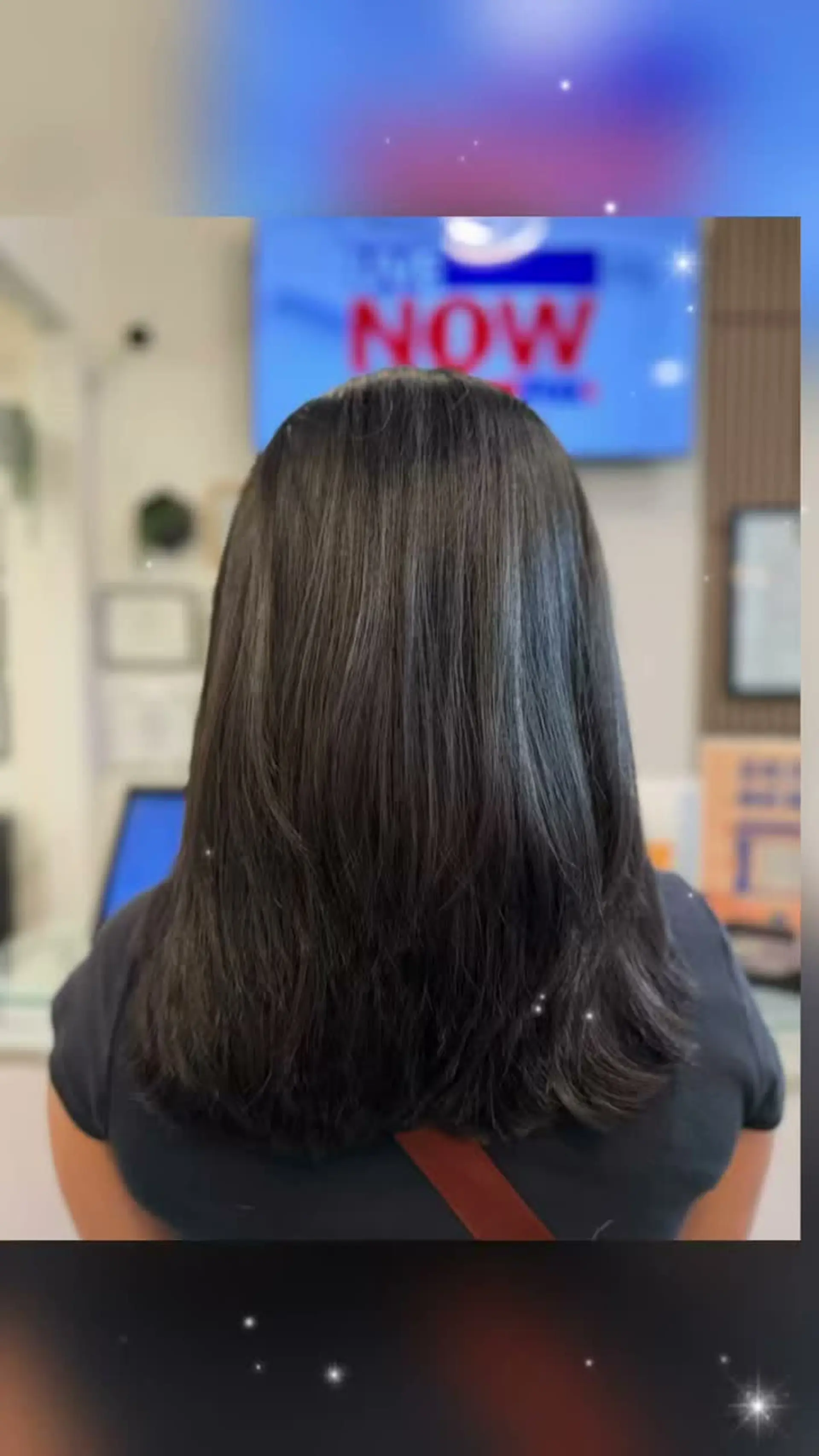 Medium-length dark brown hair smoothed to a sleek, frizz-free finish with soft movement at the ends. 1