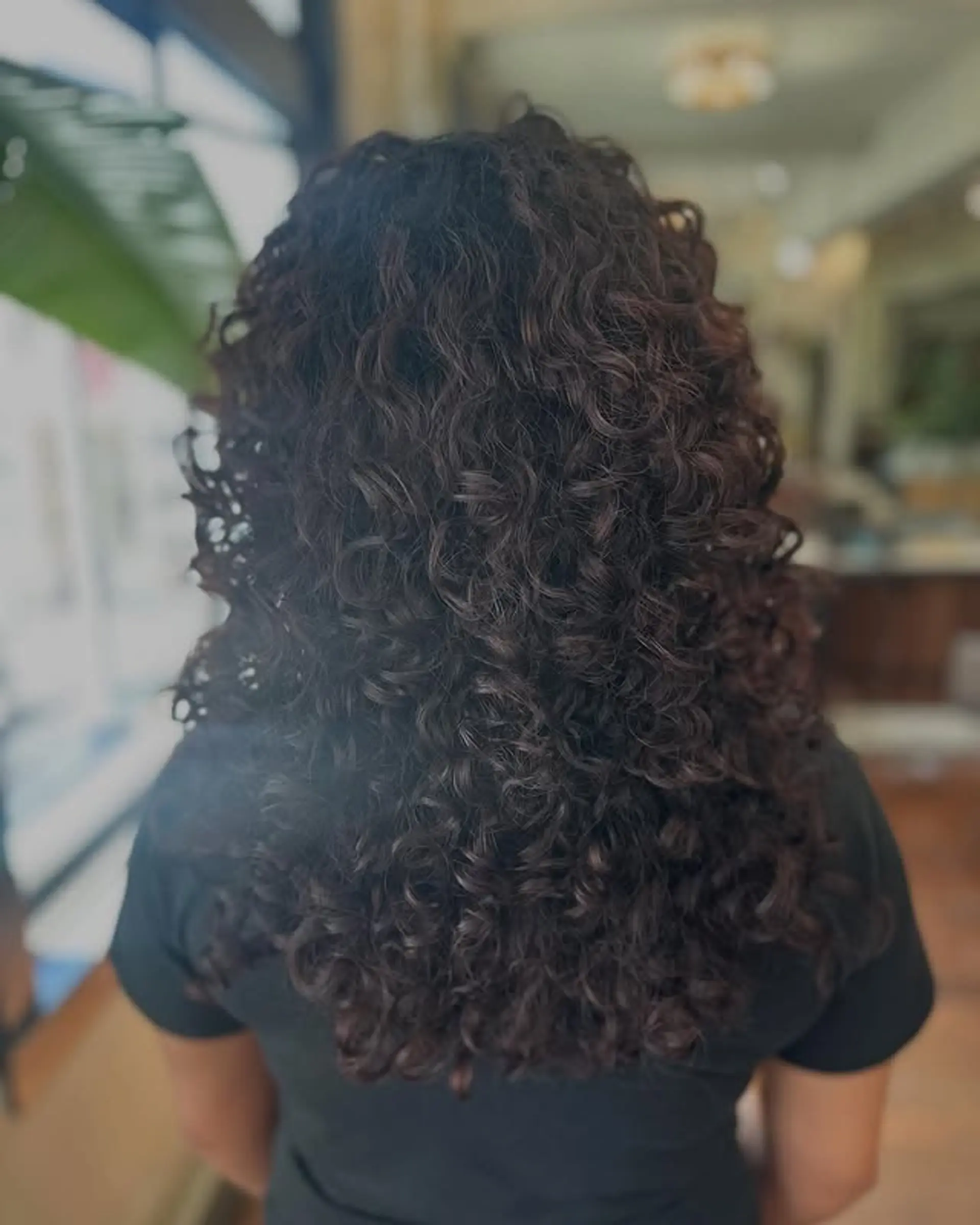 Long and voluminous curly hairstyle with defined brunette curls. 1