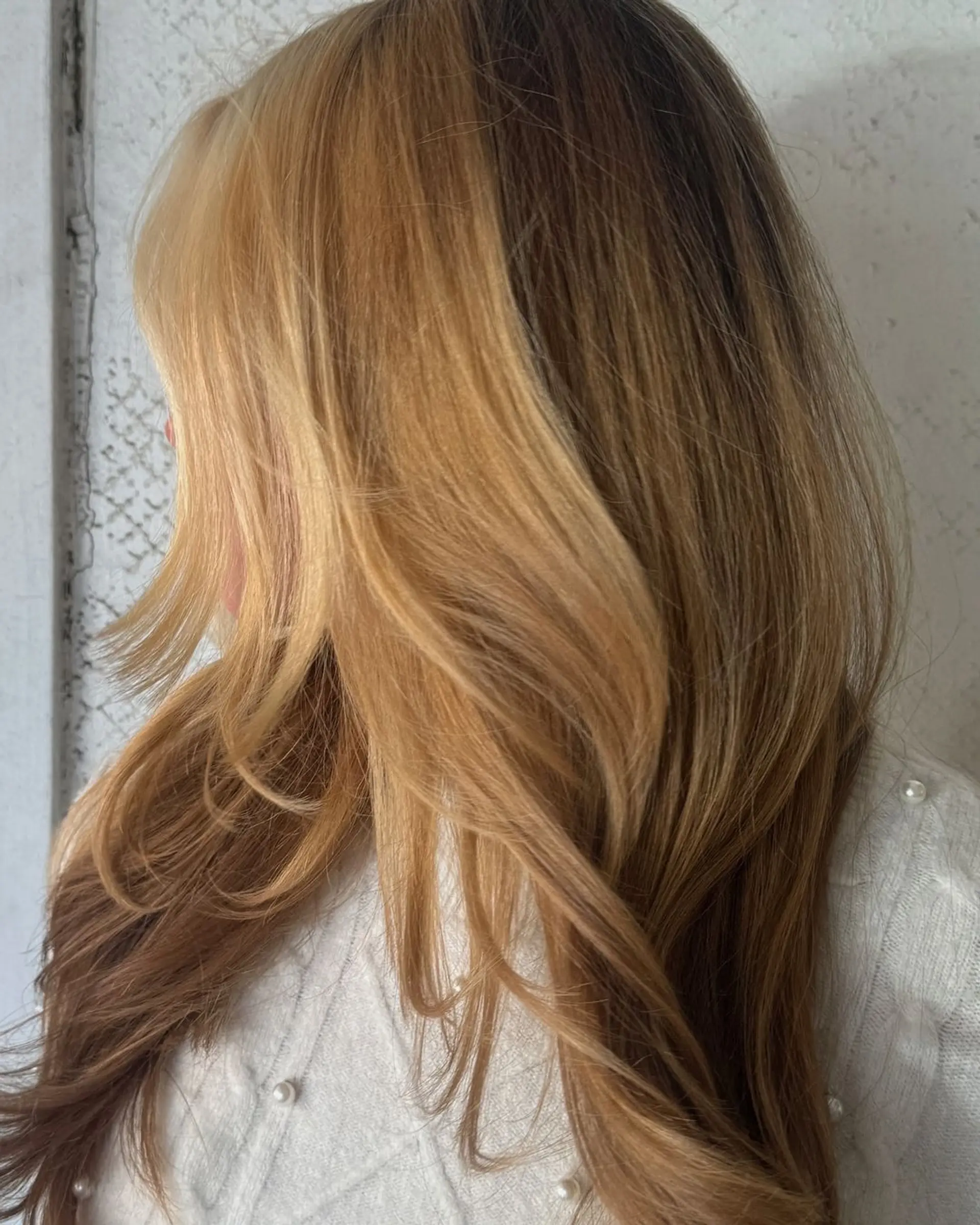 Long, straight hair with natural blonde and light brown tones, featuring soft layers and subtle highlights. 4