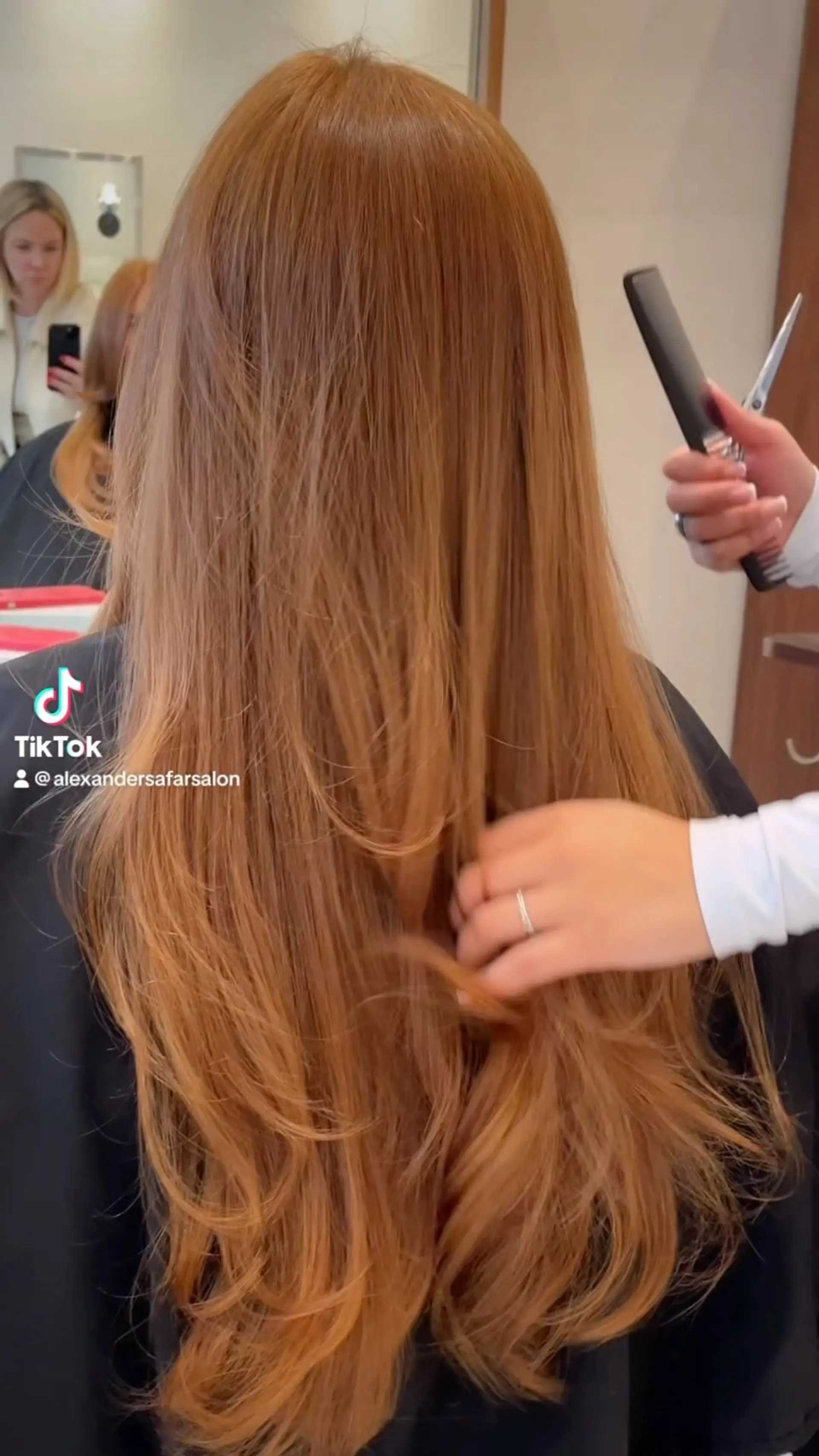 Long, flowing copper red hair with smooth cascading layers and a high-shine finish. 1