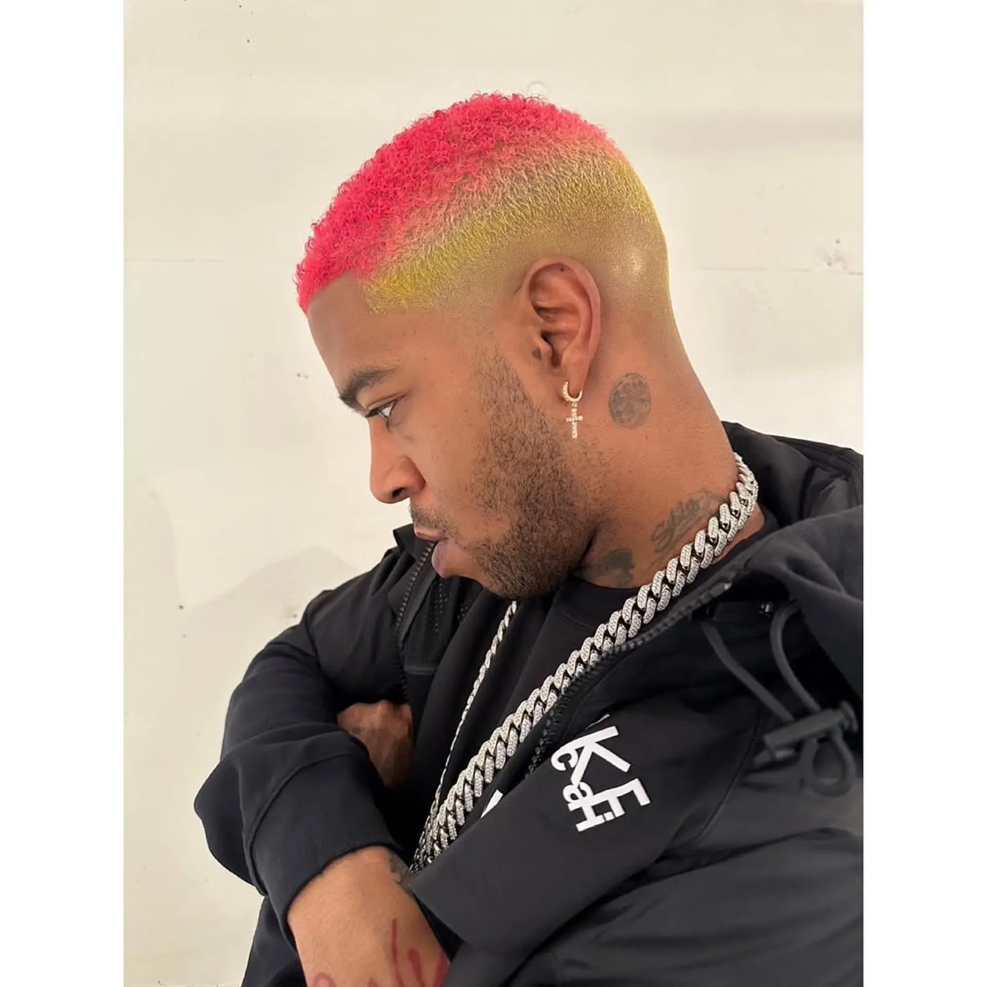 A buzz cut with a striking neon gradient color effect. 1