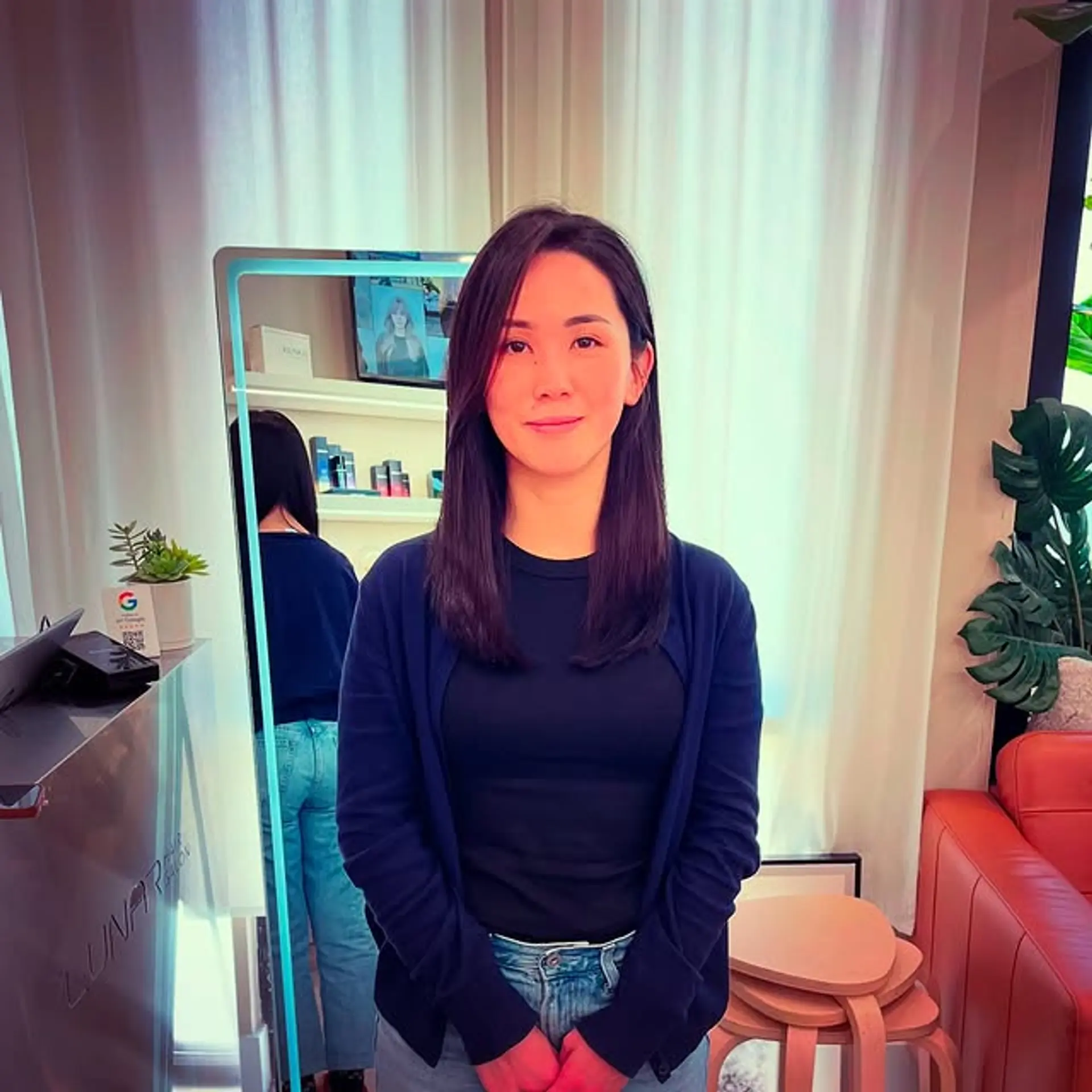 A sleek, polished long bob with a smooth, straight finish. 1