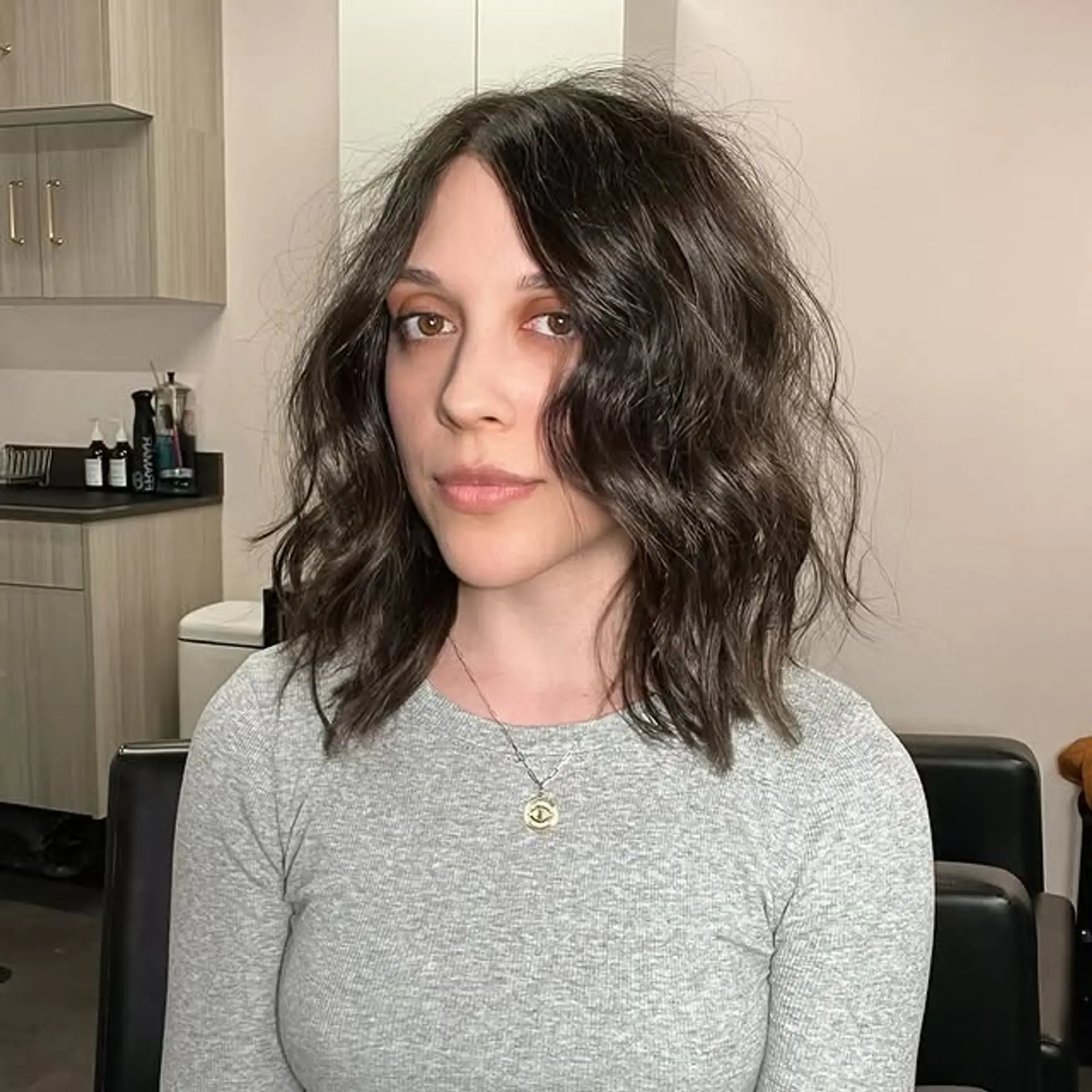 A wavy lob with a gorgeous bronde color. 1